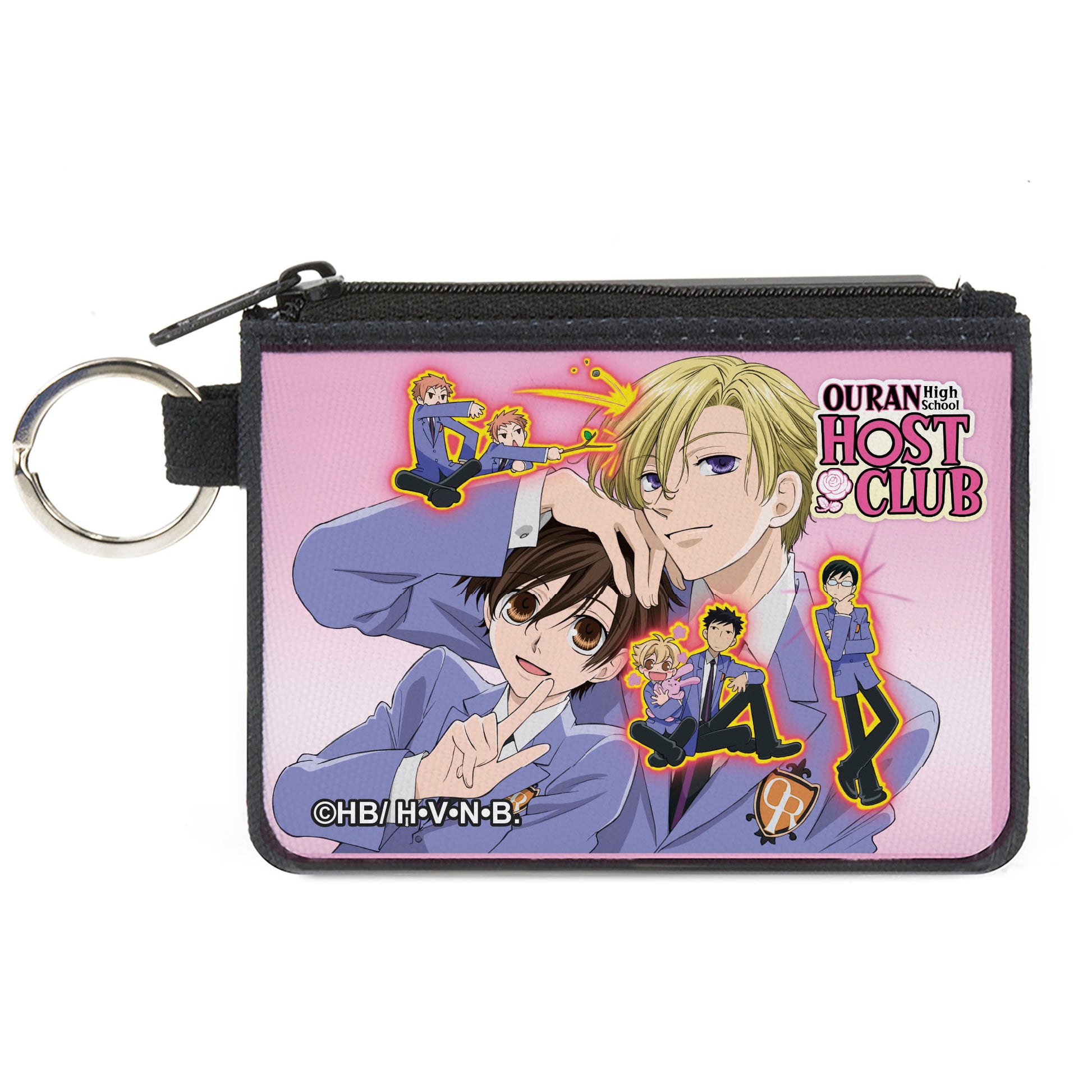 Canvas Zipper Wallet - MINI X-SMALL - OURAN HIGH SCHOOL HOST CLUB Character Group Pose and Title Logo Pinks Canvas Zipper Wallets Ouran High School Host Club