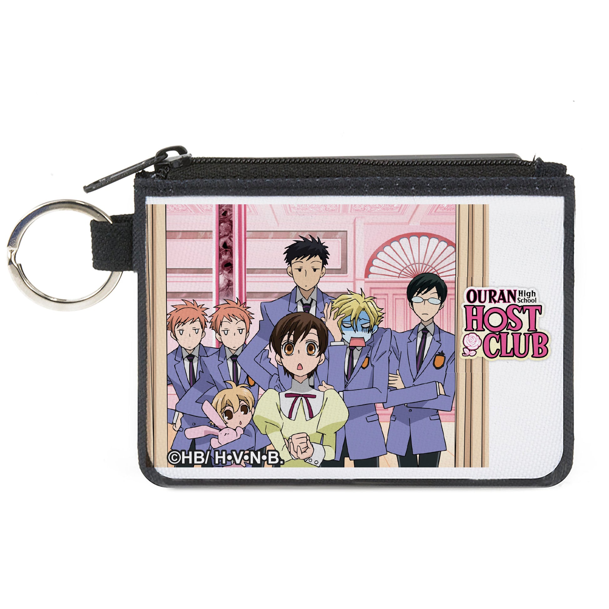 Canvas Zipper Wallet - MINI X-SMALL - OURAN HIGH SCHOOL HOST CLUB Haruhi with Six Boys Group Pose and Title Logo Canvas Zipper Wallets Ouran High School Host Club