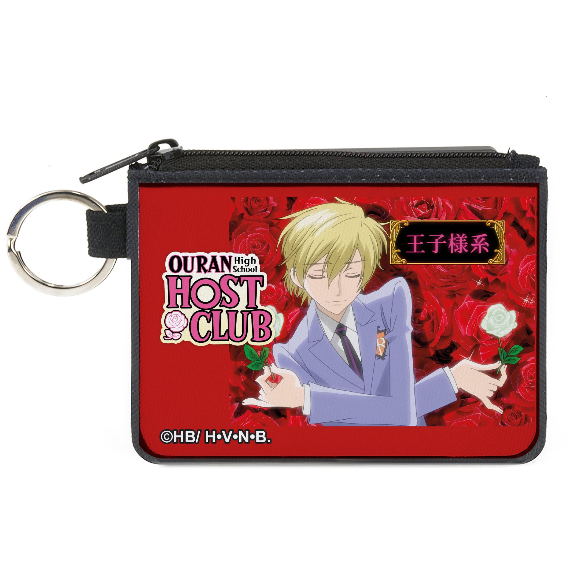 Canvas Zipper Wallet - MINI X-SMALL - OURAN HIGH SCHOOL HOST CLUB Tamaki Suoh White Rose Pose and Title Logo Canvas Zipper Wallets Ouran High School Host Club