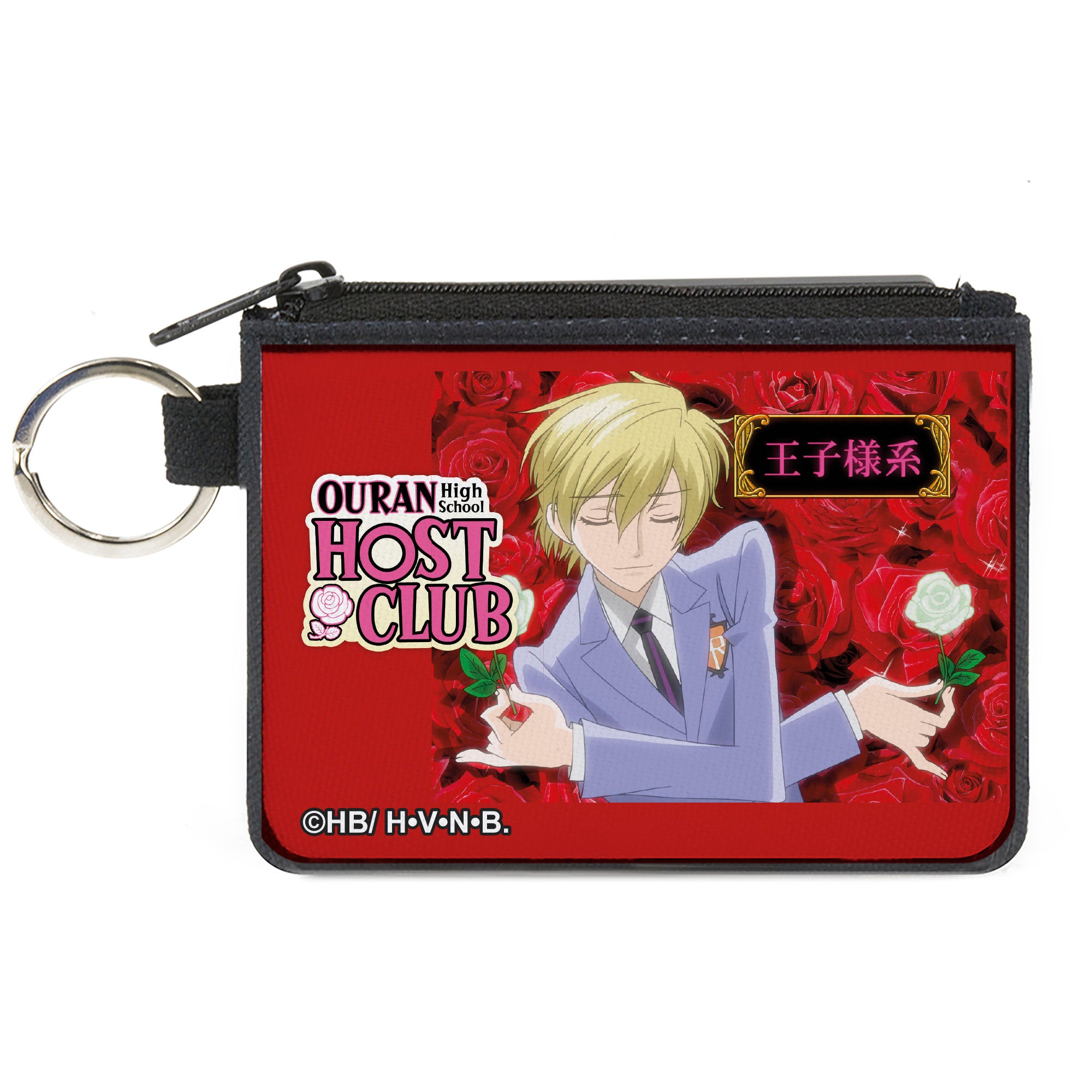 Canvas Zipper Wallet - MINI X-SMALL - OURAN HIGH SCHOOL HOST CLUB Tamaki Suoh White Rose Pose and Title Logo Canvas Zipper Wallets Ouran High School Host Club