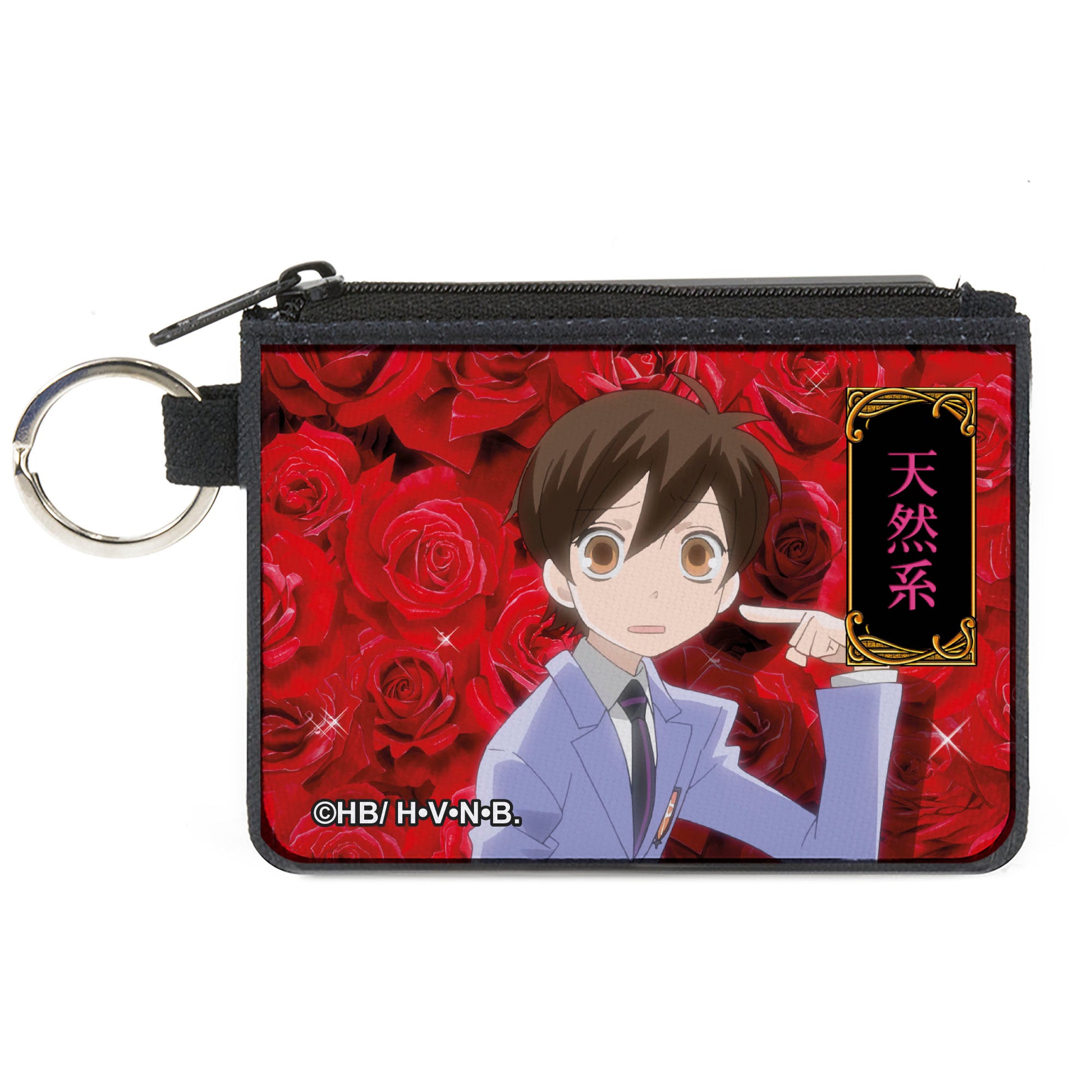 Canvas Zipper Wallet - MINI X-SMALL - Ouran High School Host Club Haruhi Pointing Pose with Red Roses Canvas Zipper Wallets Ouran High School Host Club