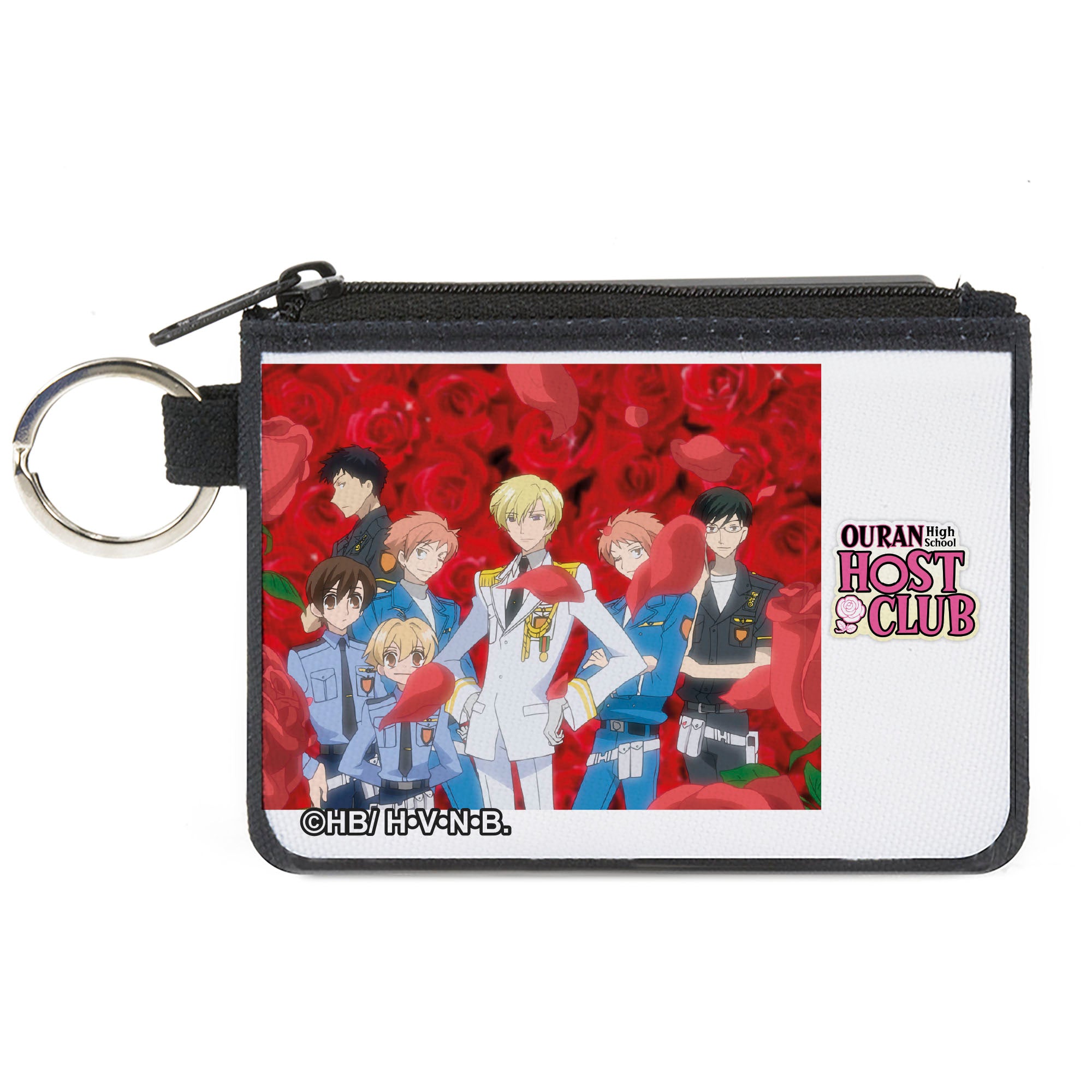 Canvas Zipper Wallet - MINI X-SMALL - OURAN HIGH SCHOOL HOST CLUB Seven Member Rose Petals Group Pose and Title Logo Canvas Zipper Wallets Ouran High School Host Club