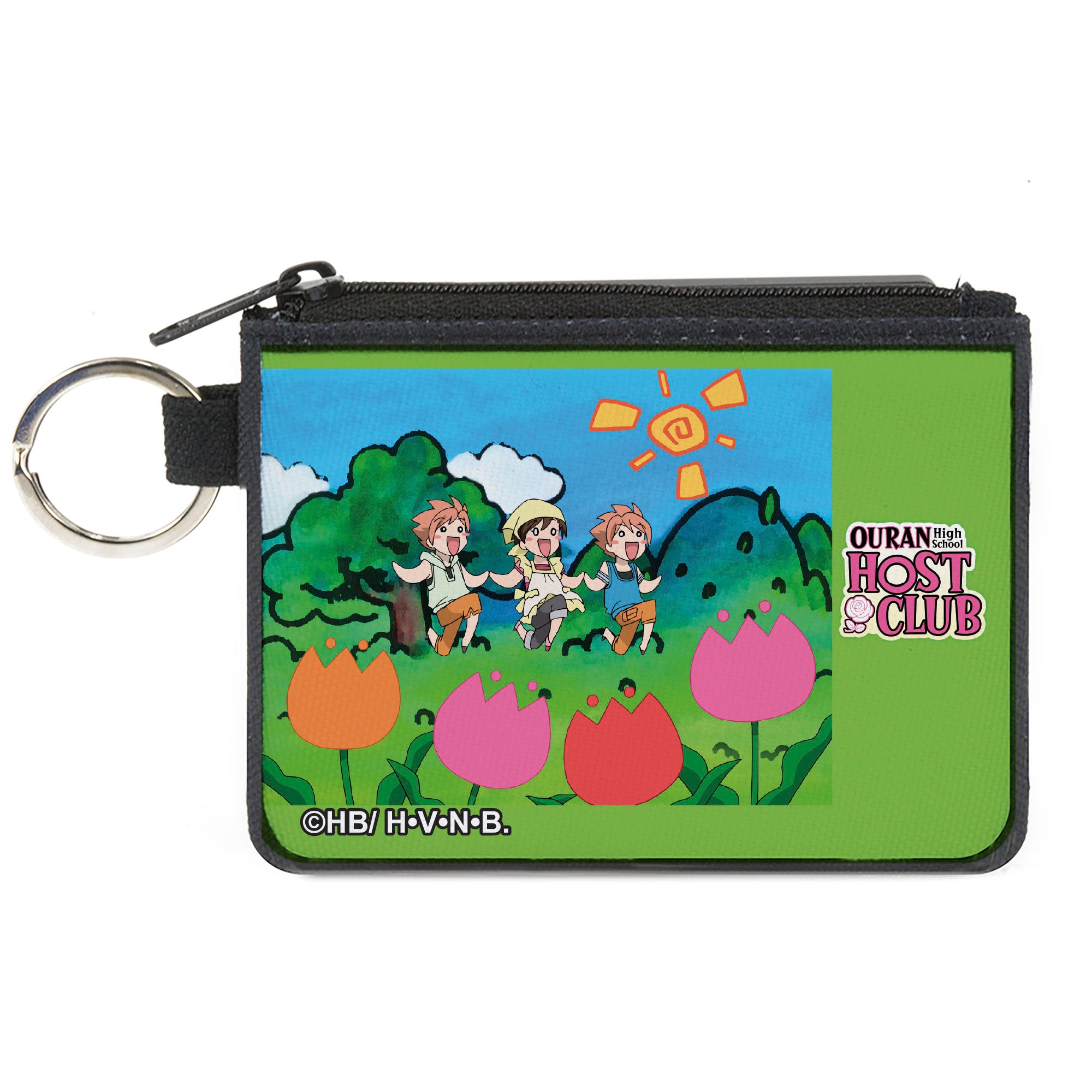 Canvas Zipper Wallet - MINI X-SMALL - OURAN HIGH SCHOOL HOST CLUB Chibi Hitachiin Twins and Renge Garden Pose Green and Title Logo Canvas Zipper Wallets Ouran High School Host Club