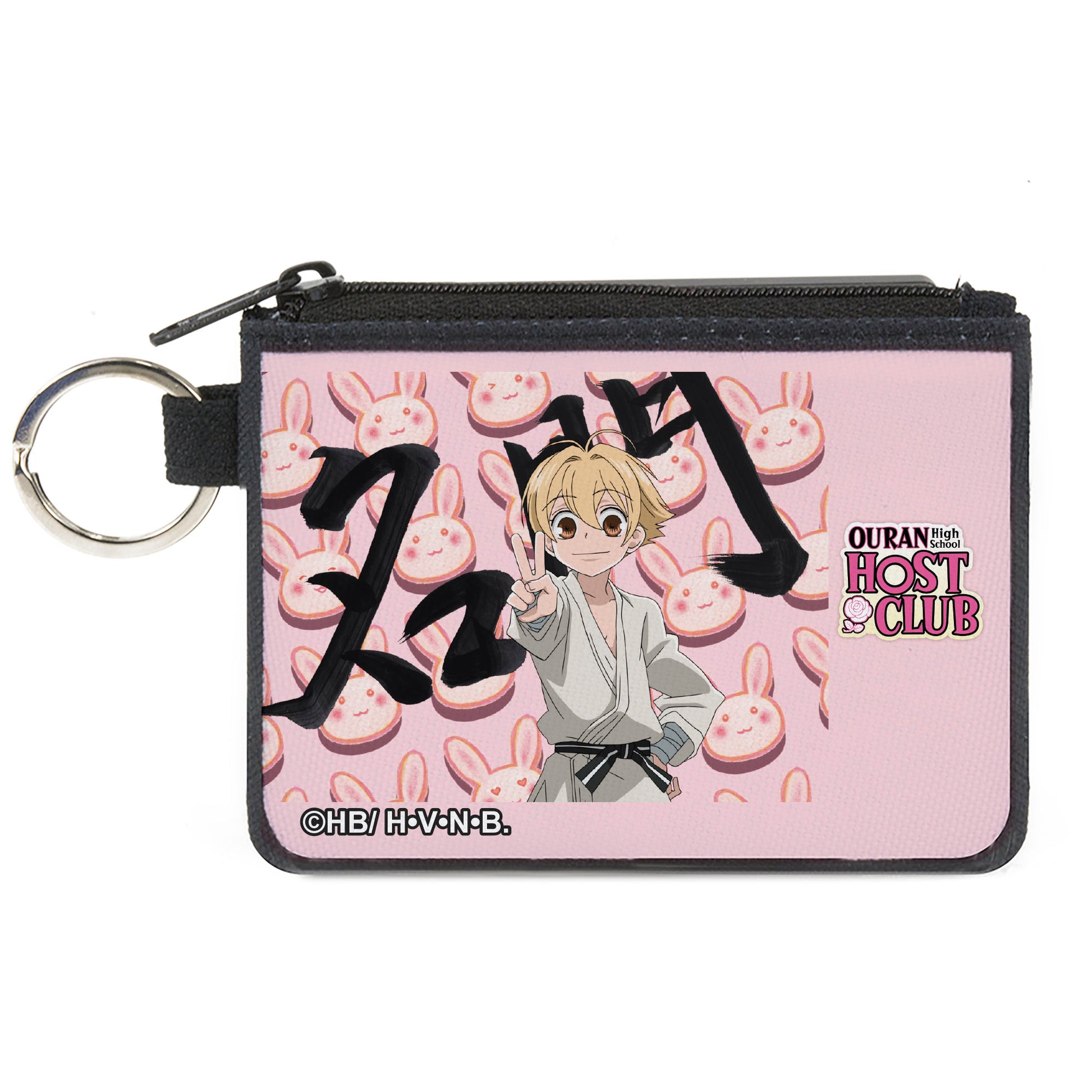 Canvas Zipper Wallet - MINI X-SMALL - OURAN HIGH SCHOOL HOST CLUB Mitsukuni Honey Haninozuka Peace Pose and Title Logo Pinks Canvas Zipper Wallets Ouran High School Host Club