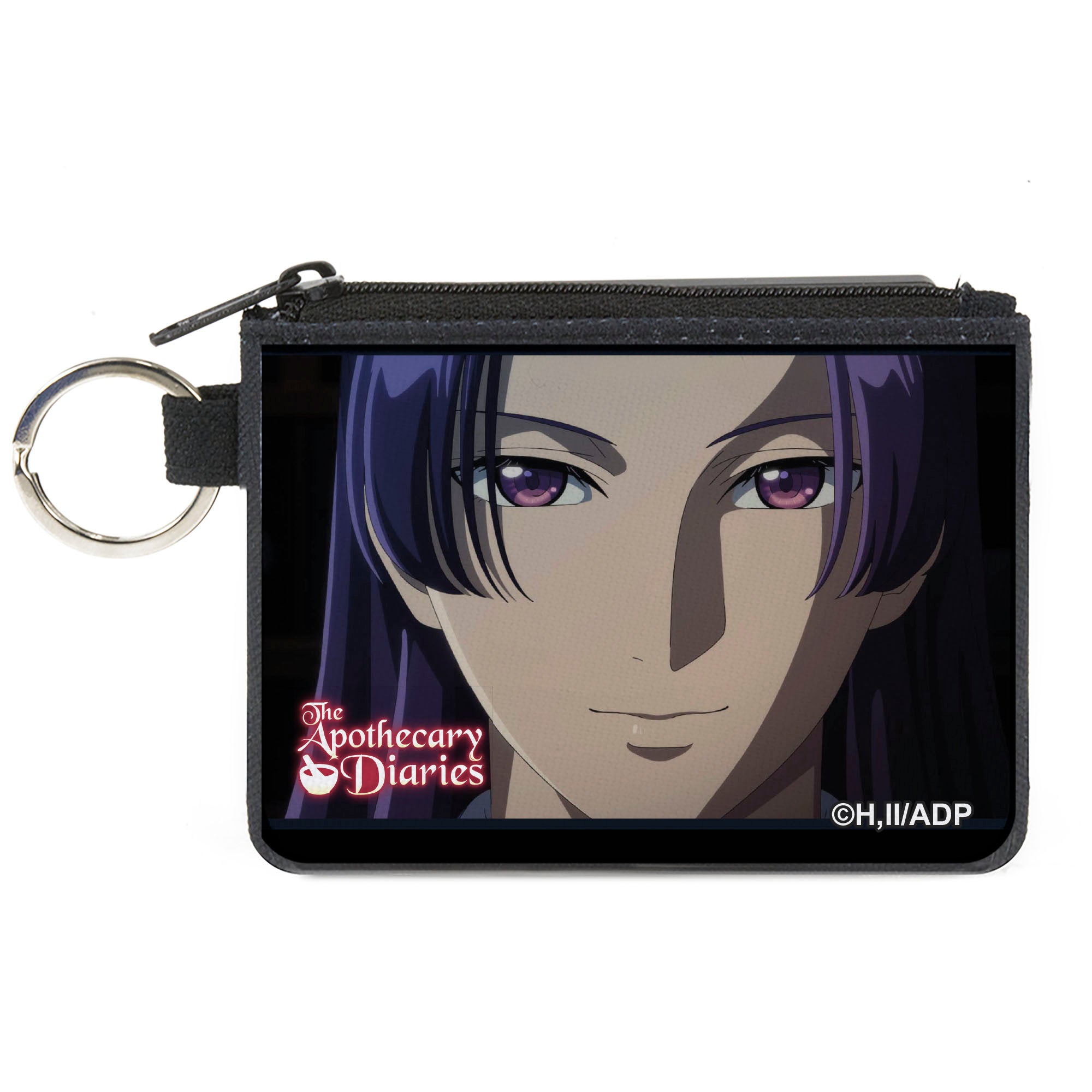 Canvas Zipper Wallet - MINI X-SMALL - THE APOTHECARY DIARIES Jinshi Face Close-Up and Title Logo Black Canvas Zipper Wallets The Apothercary Diaries