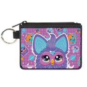 Canvas Zipper Wallet - MINI X-SMALL - Furby Purple Excited Furby Pose and Icons Grid Collage Pink/Purple Canvas Zipper Wallets Furby