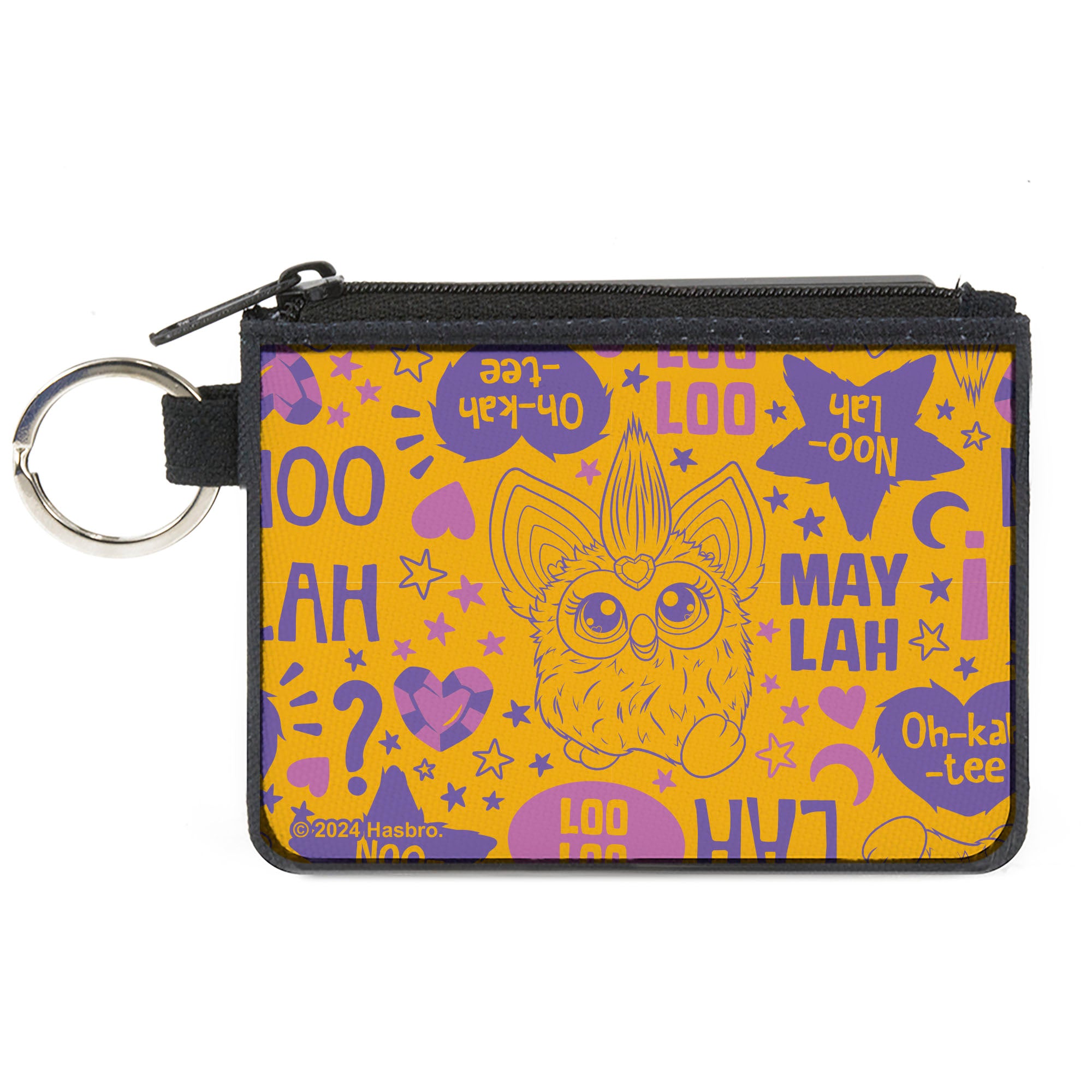 Canvas Zipper Wallet - MINI X-SMALL - Furby Furbish Phrases and Icons Orange/Pink/Purple Canvas Zipper Wallets Furby
