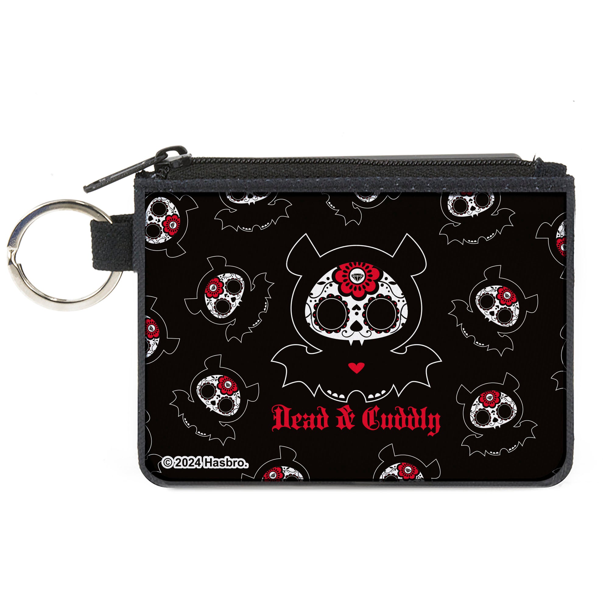 Canvas Zipper Wallet - MINI X-SMALL - Skelanimals Diego the Bat DEAD N CUDDLY Pose Black/White/Red Canvas Zipper Wallets Skelanimals