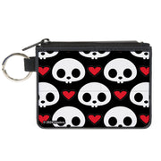 Canvas Zipper Wallet - MINI X-SMALL - Skelanimals Face Logo and Heart Black/White/Red Canvas Zipper Wallets Skelanimals