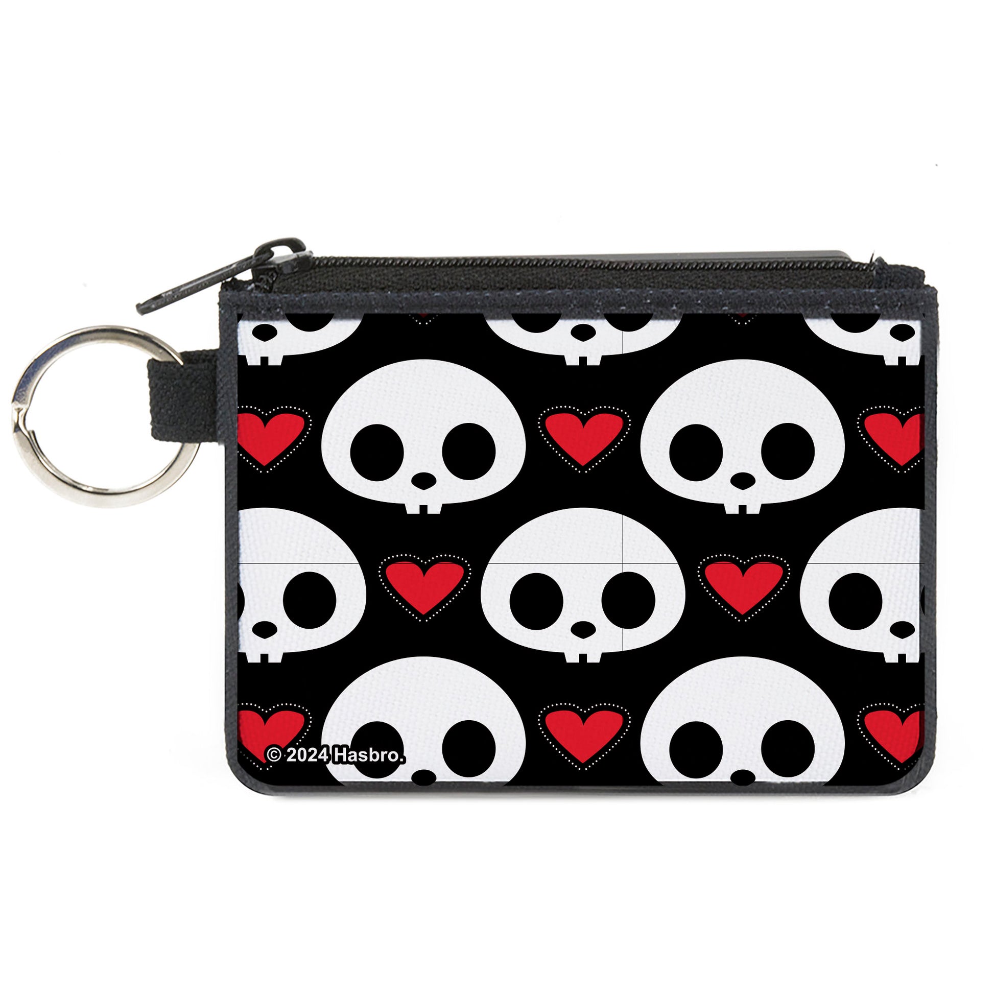 Canvas Zipper Wallet - MINI X-SMALL - Skelanimals Face Logo and Heart Black/White/Red Canvas Zipper Wallets Skelanimals