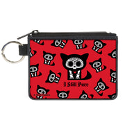 Canvas Zipper Wallet - MINI X-SMALL - Skelanimals Kit the Cat I STILL PURR Pose Red/Black/White Canvas Zipper Wallets Skelanimals