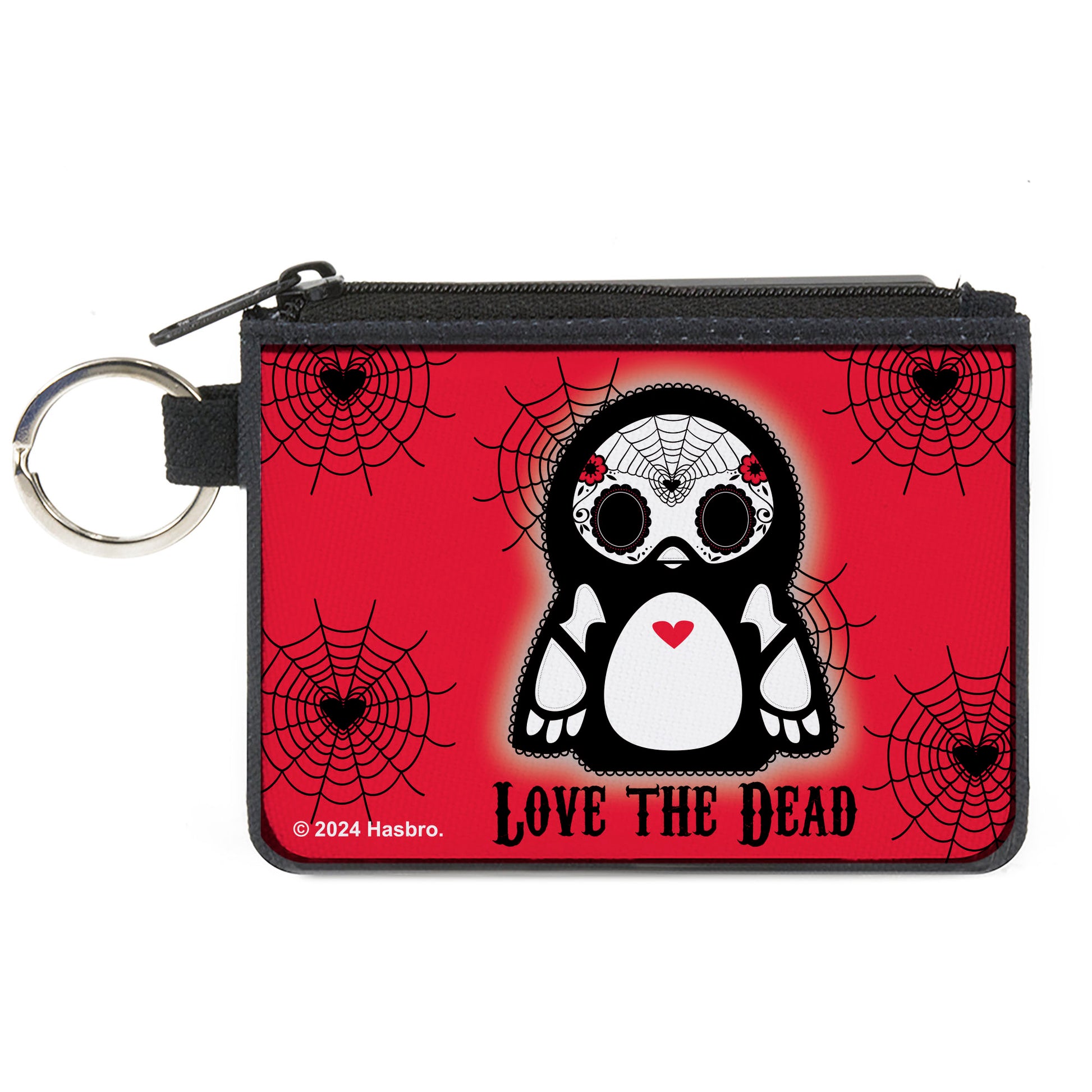Canvas Zipper Wallet - MINI X-SMALL - Skelanimals Pen the Penguin LOVE THE DEAD Pose Red/Black/White Canvas Zipper Wallets Skelanimals