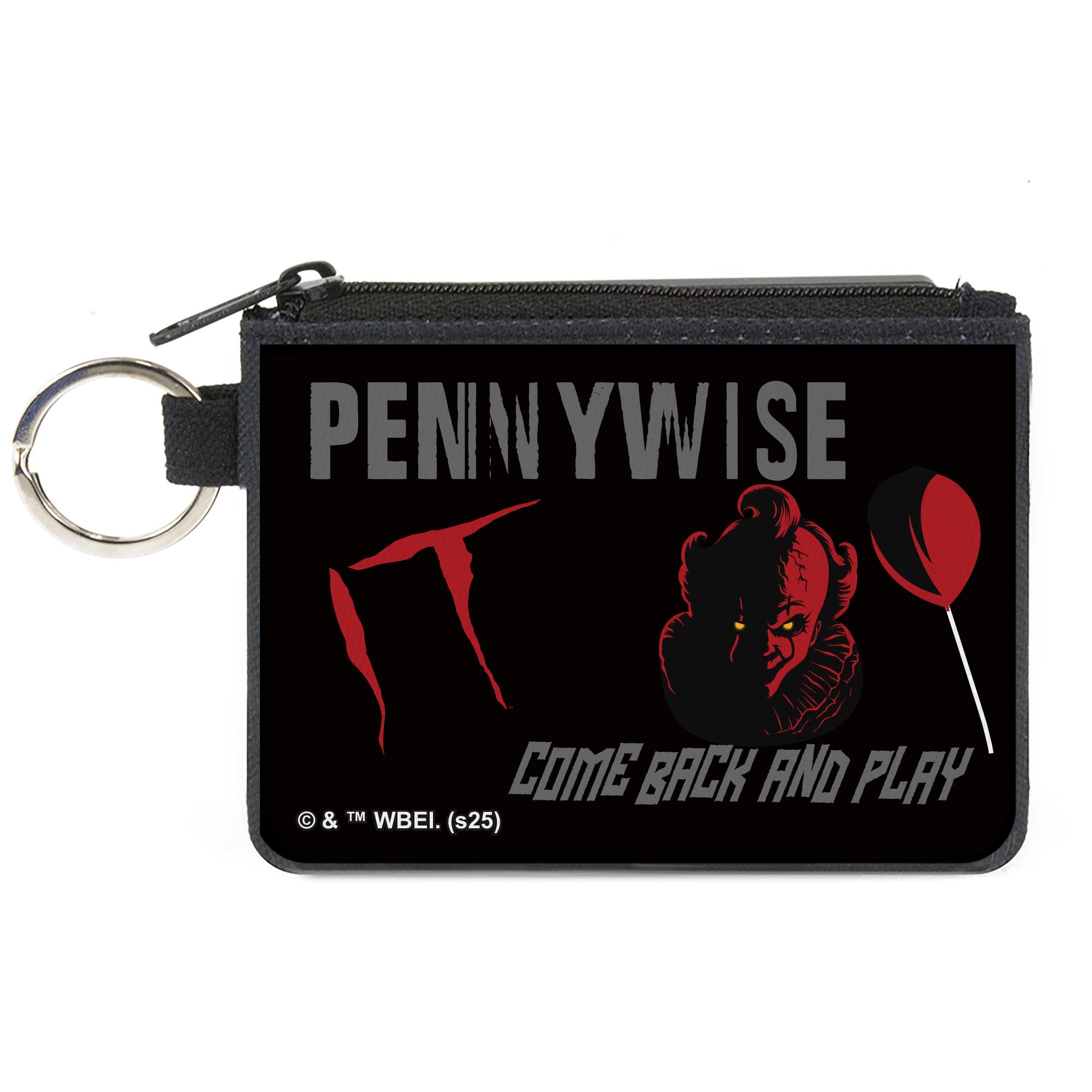 Canvas Zipper Wallet - MINI X-SMALL - IT PENNYWISE COME BACK AND PLAY Face and Balloon Icons Black/Gray/Red Canvas Zipper Wallets IT