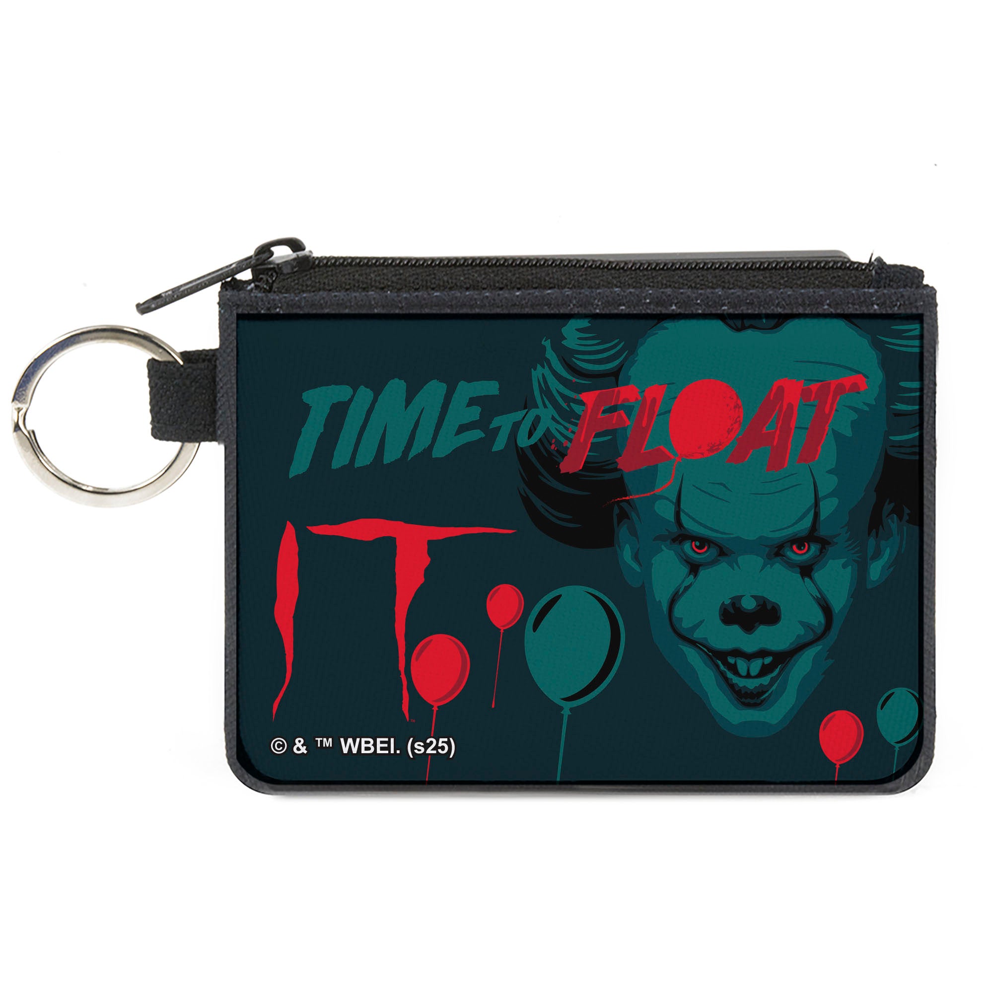 Canvas Zipper Wallet - MINI X-SMALL - IT Pennywise Face and Balloons TIME TO FLOAT Blues/Reds Canvas Zipper Wallets IT