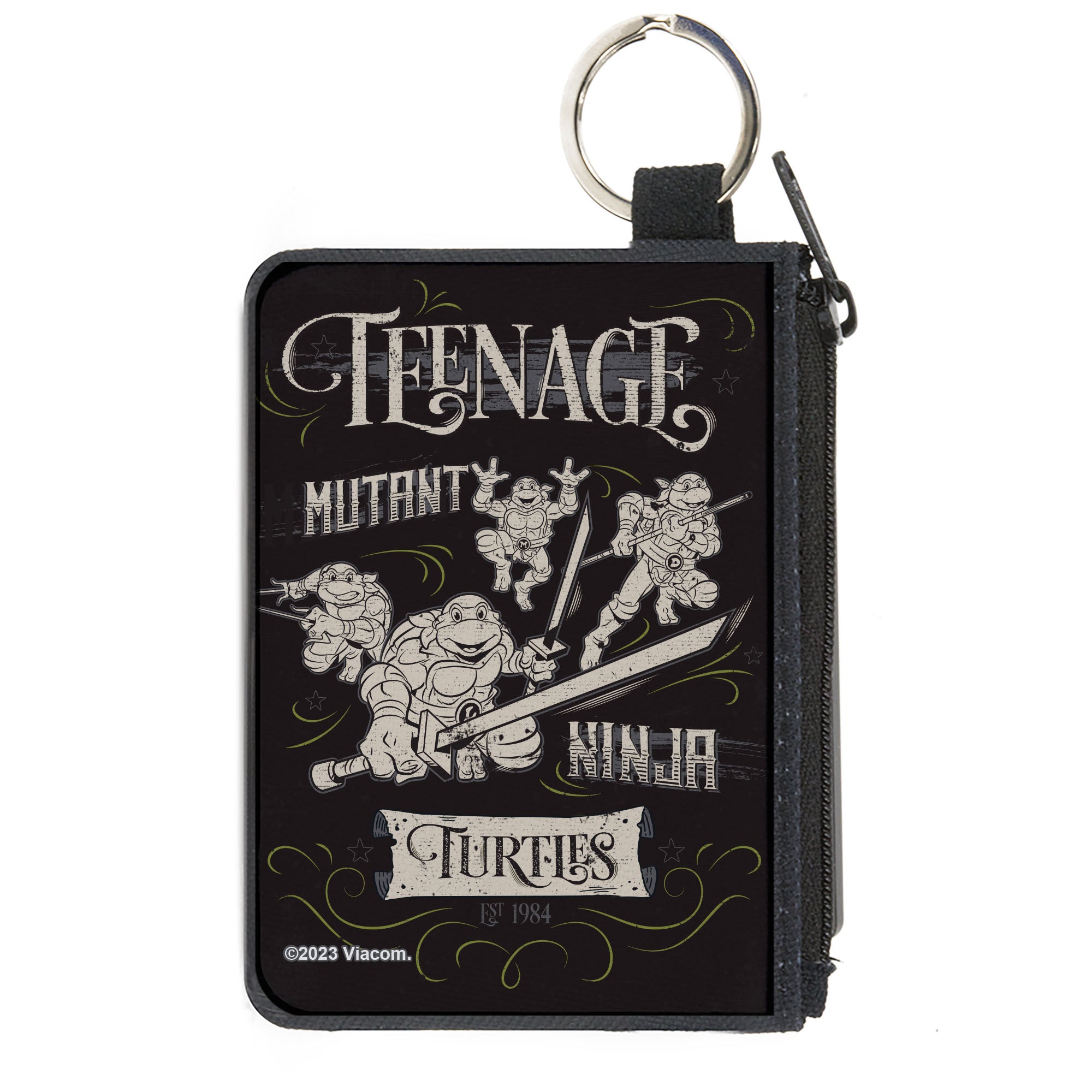 Canvas Zipper Wallet - MINI X-SMALL - TEENAGE MUTANT NINJA TURTLES Est. 1984 Action Poses Black/White Canvas Zipper Wallets Teenage Mutant Ninja Turtles
