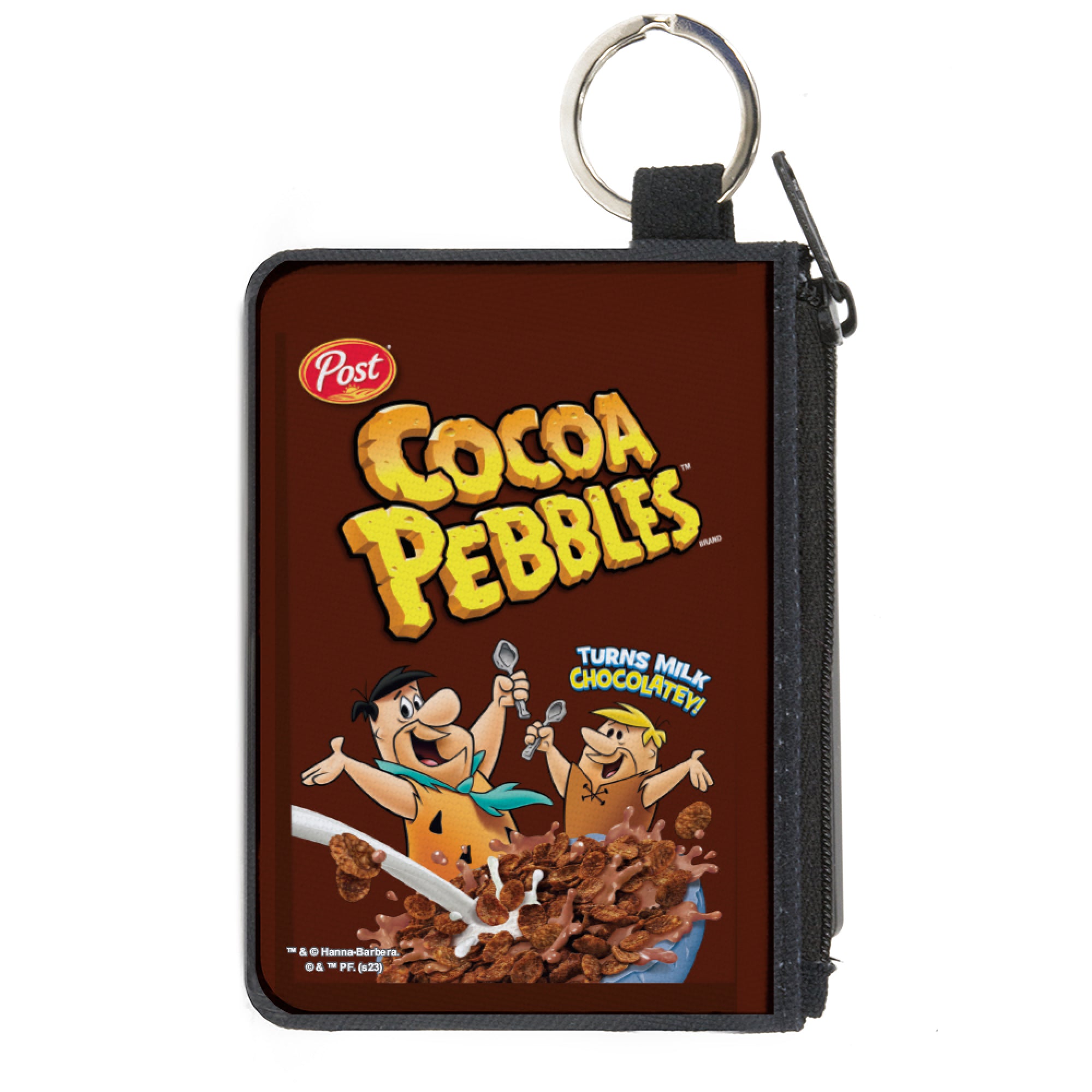 Canvas Zipper Wallet - MINI X-SMALL - COCOA PEBBLES Fred Flintstone and Barney Rubble Cereal Box Replica Brown Canvas Zipper Wallets The Flintstones   
