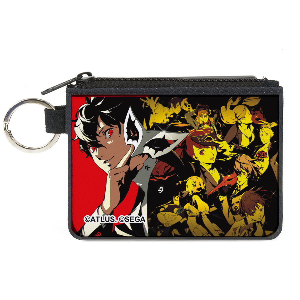 Canvas Zipper Wallet - MINI X-SMALL - Persona 5 Ren Amamiya Joker Pose and Character Collage Red Canvas Zipper Wallets Persona 5