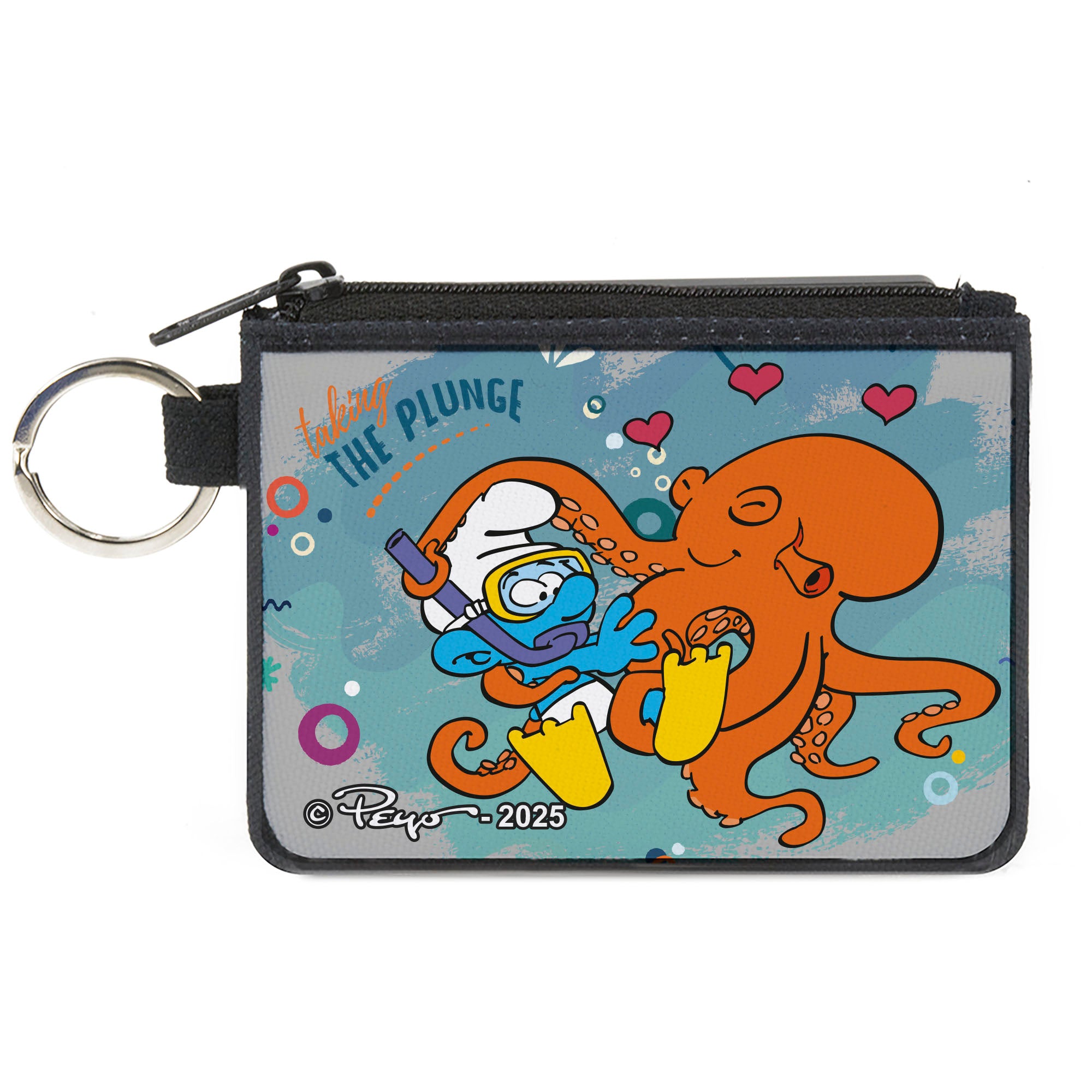 Canvas Zipper Wallet - MINI X-SMALL - The Smurfs TAKING THE PLUNGE Octopus Love Scene