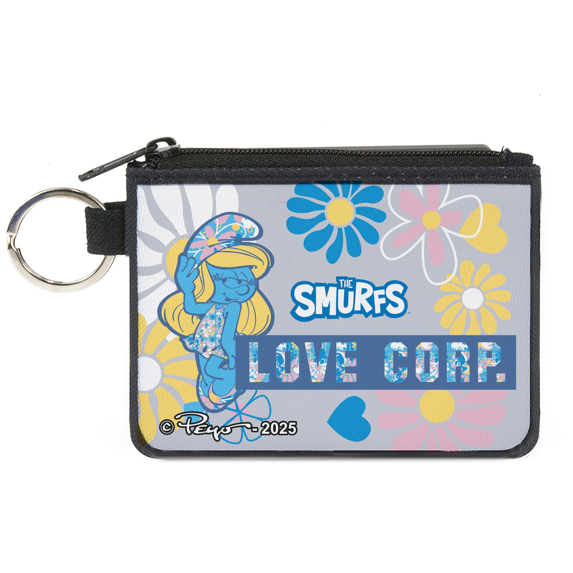 Canvas Zipper Wallet - MINI X-SMALL - THE SMURFS Smurfette LOVE CORP. Pose Flowers Gray/Multi Color Canvas Zipper Wallets The Smurfs