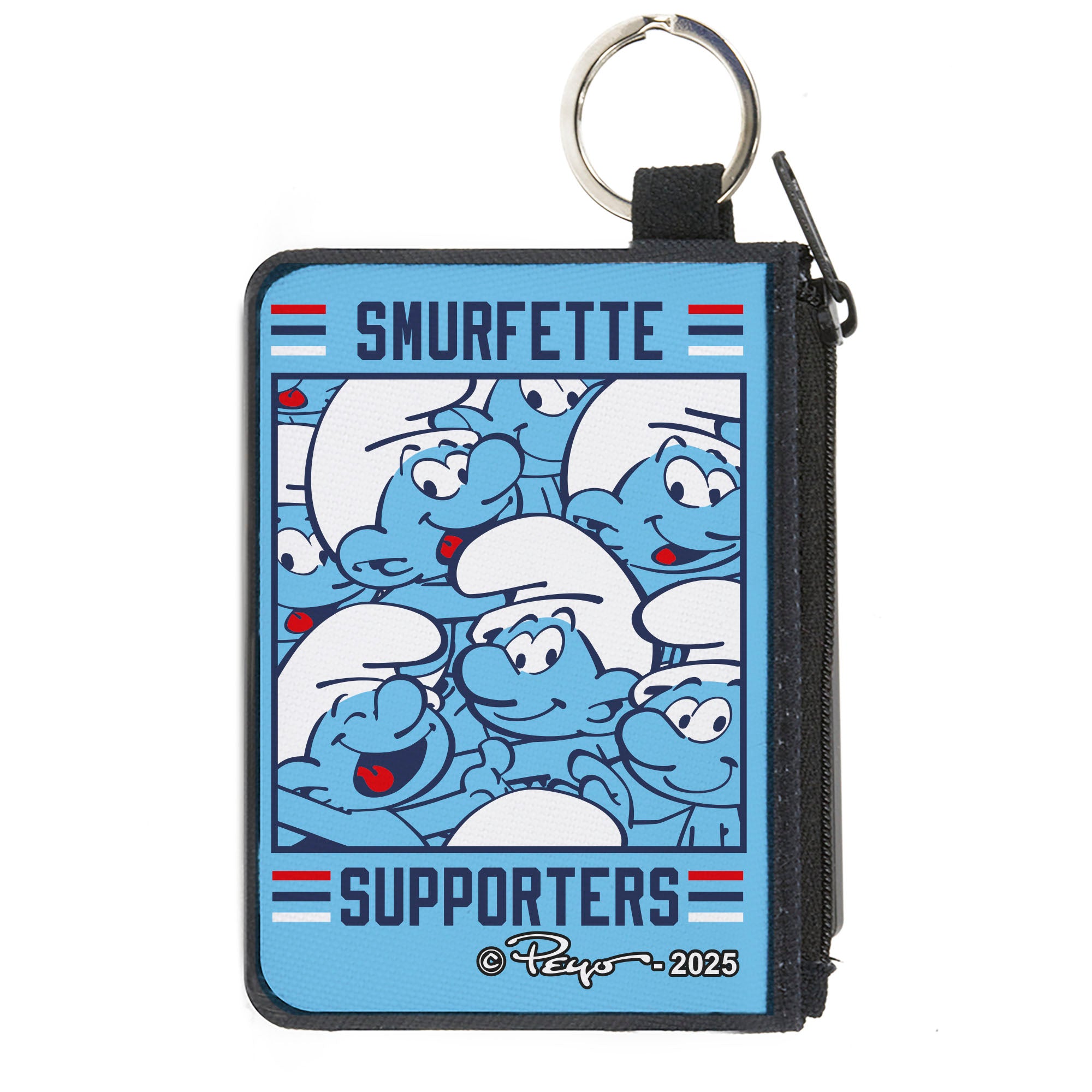 Canvas Zipper Wallet - MINI X-SMALL - The Smurfs SMURFETTE SUPPORTERS Group Pose Light Blue/Red/White Canvas Zipper Wallets The Smurfs
