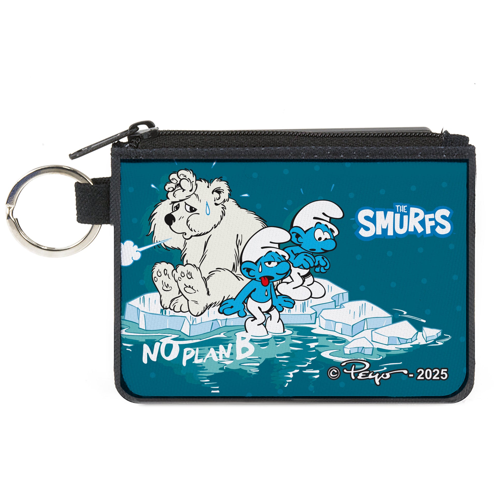 Canvas Zipper Wallet - MINI X-SMALL - THE SMURFS NO PLAN B Polar Bear Climate Scene and Title Logo Blues Canvas Zipper Wallets The Smurfs