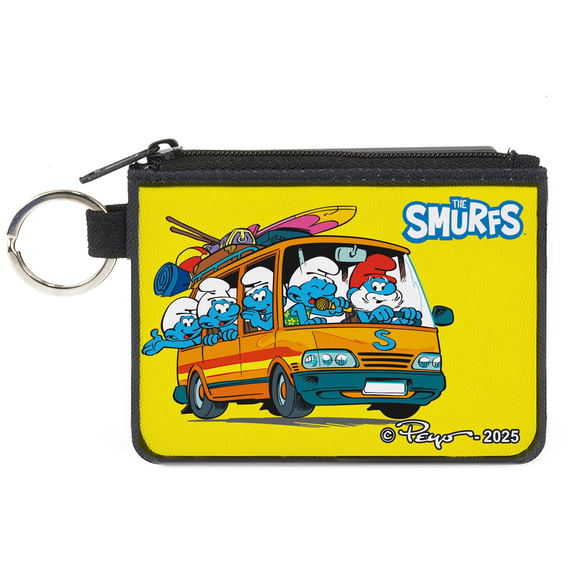 Canvas Zipper Wallet - MINI X-SMALL - THE SMURFS Camping Road Trip Van Scene Yellow Canvas Zipper Wallets The Smurfs