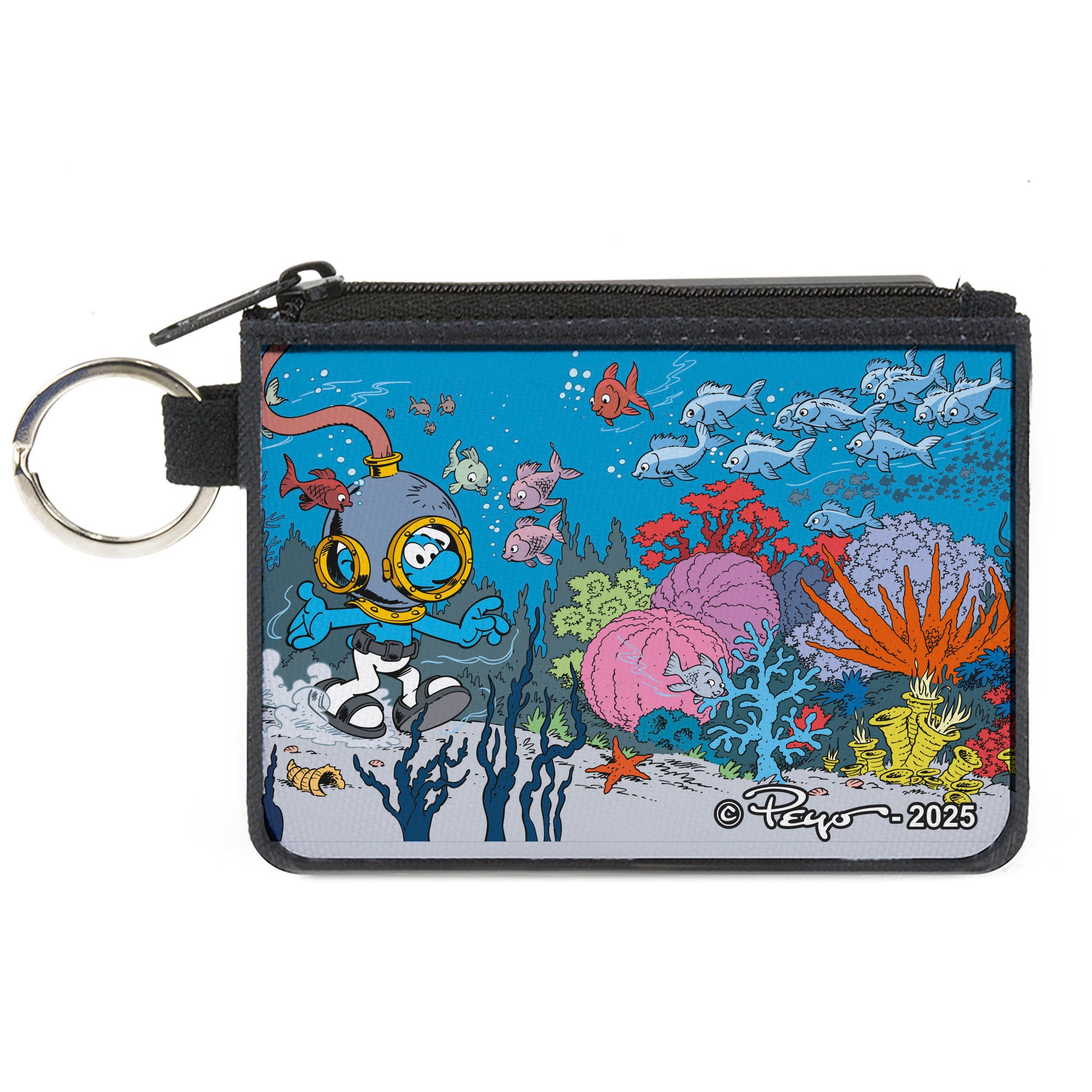 Canvas Zipper Wallet - MINI X-SMALL - The Smurfs Diving Think Blue Under the Sea Scene Canvas Zipper Wallets The Smurfs