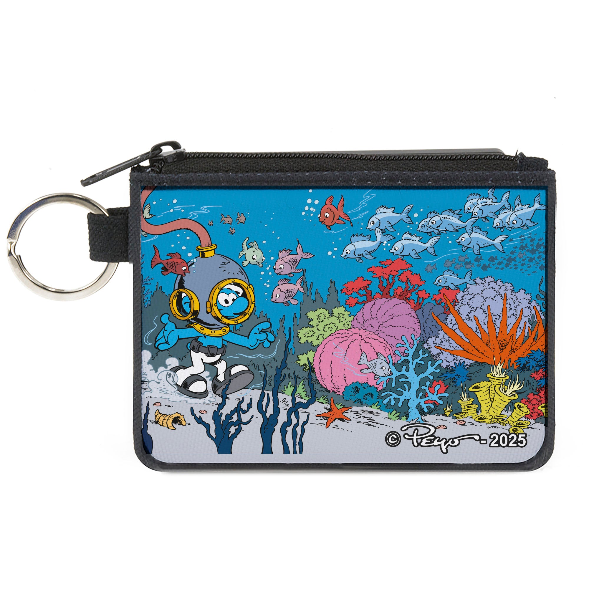 Canvas Zipper Wallet - MINI X-SMALL - The Smurfs Diving Think Blue Under the Sea Scene Canvas Zipper Wallets The Smurfs