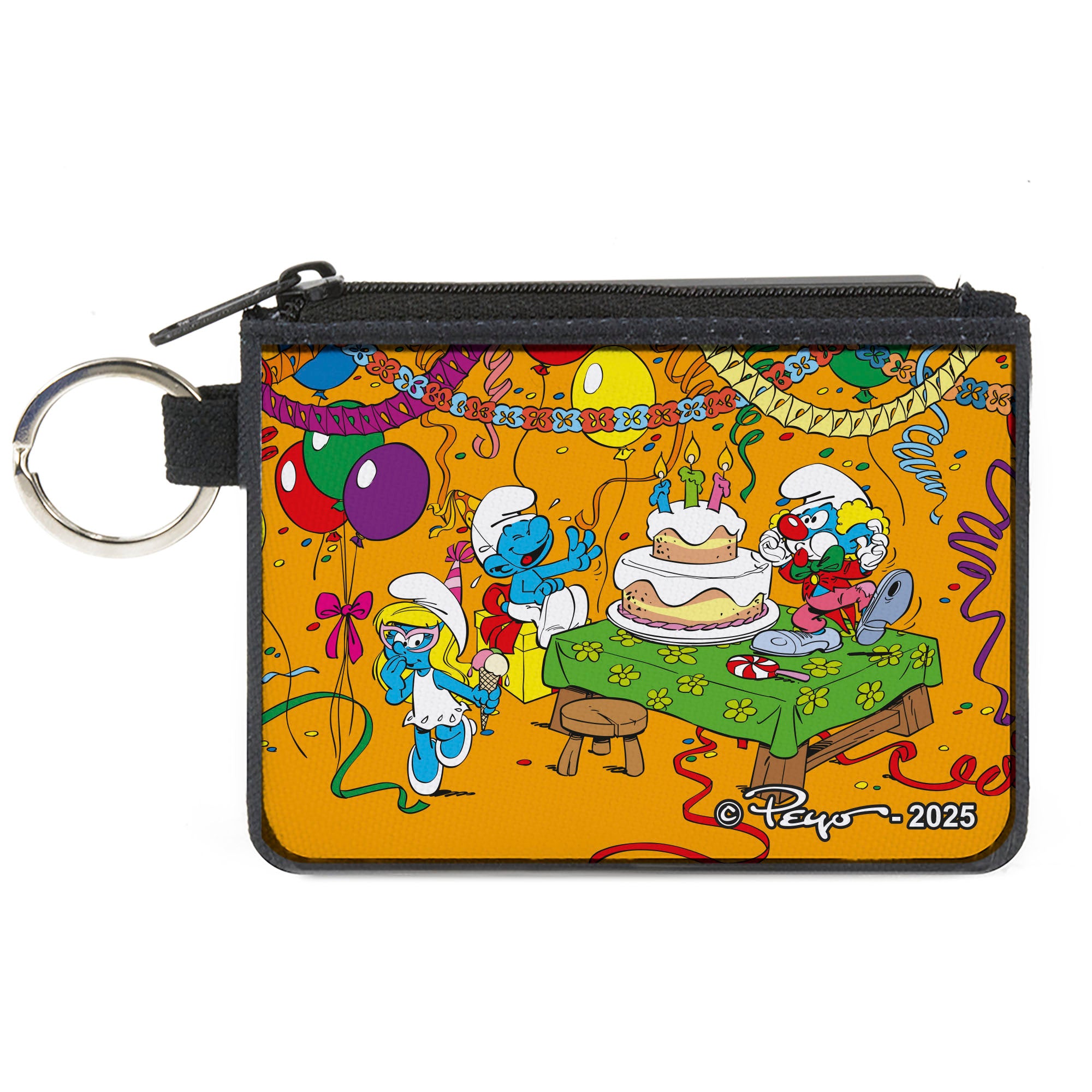 Canvas Zipper Wallet - MINI X-SMALL - The Smurfs Birthday Party Celebration Scene Orange Canvas Zipper Wallets The Smurfs