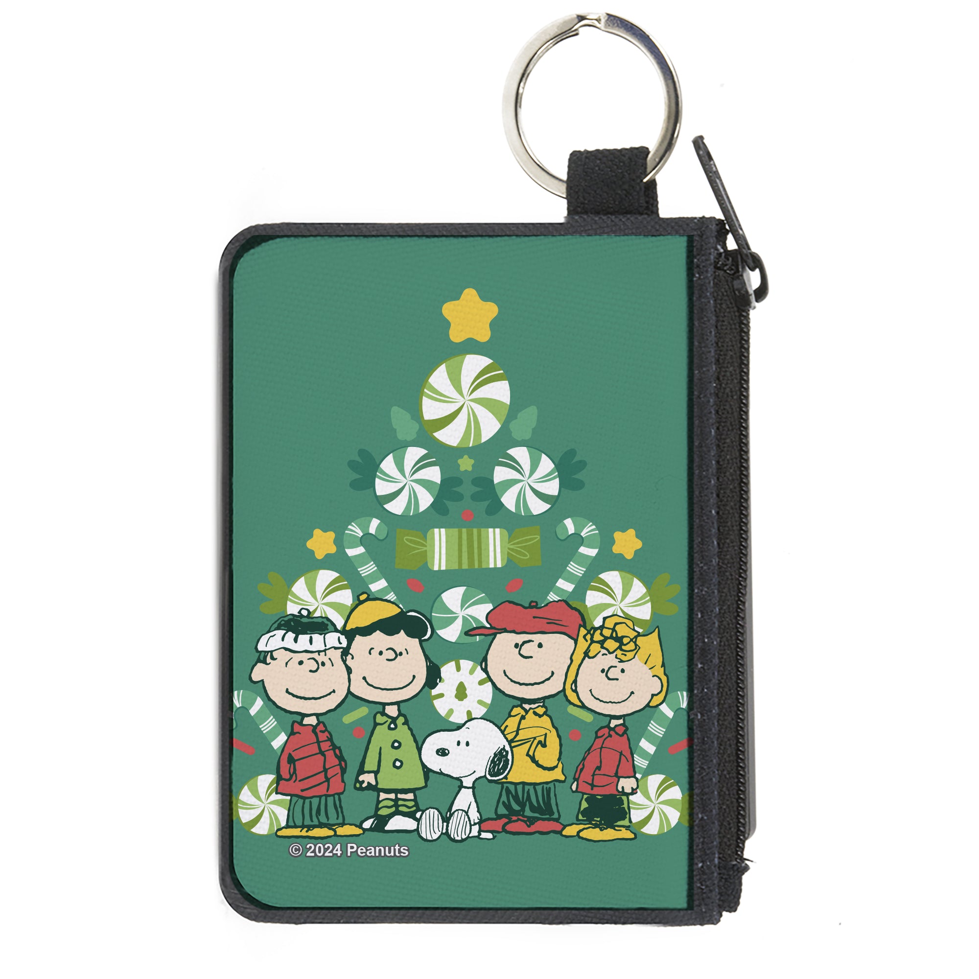 Canvas Zipper Wallet - MINI X-SMALL - Peanuts Holiday Christmas Tree Group Pose Greens Canvas Zipper Wallets Peanuts