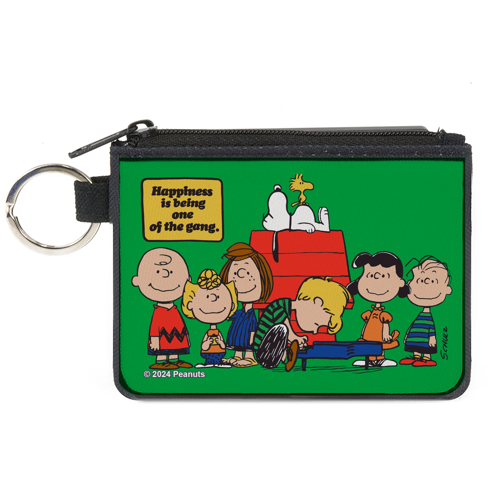 Canvas Zipper Wallet - MINI X-SMALL - Peanuts Gang HAPINESS IS BEING ONE OF THE GANG Group Pose Green Canvas Zipper Wallets Peanuts