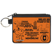 Canvas Zipper Wallet - MINI X-SMALL - Snoopy Poses and Quotes Collage Orange/Black Canvas Zipper Wallets Peanuts