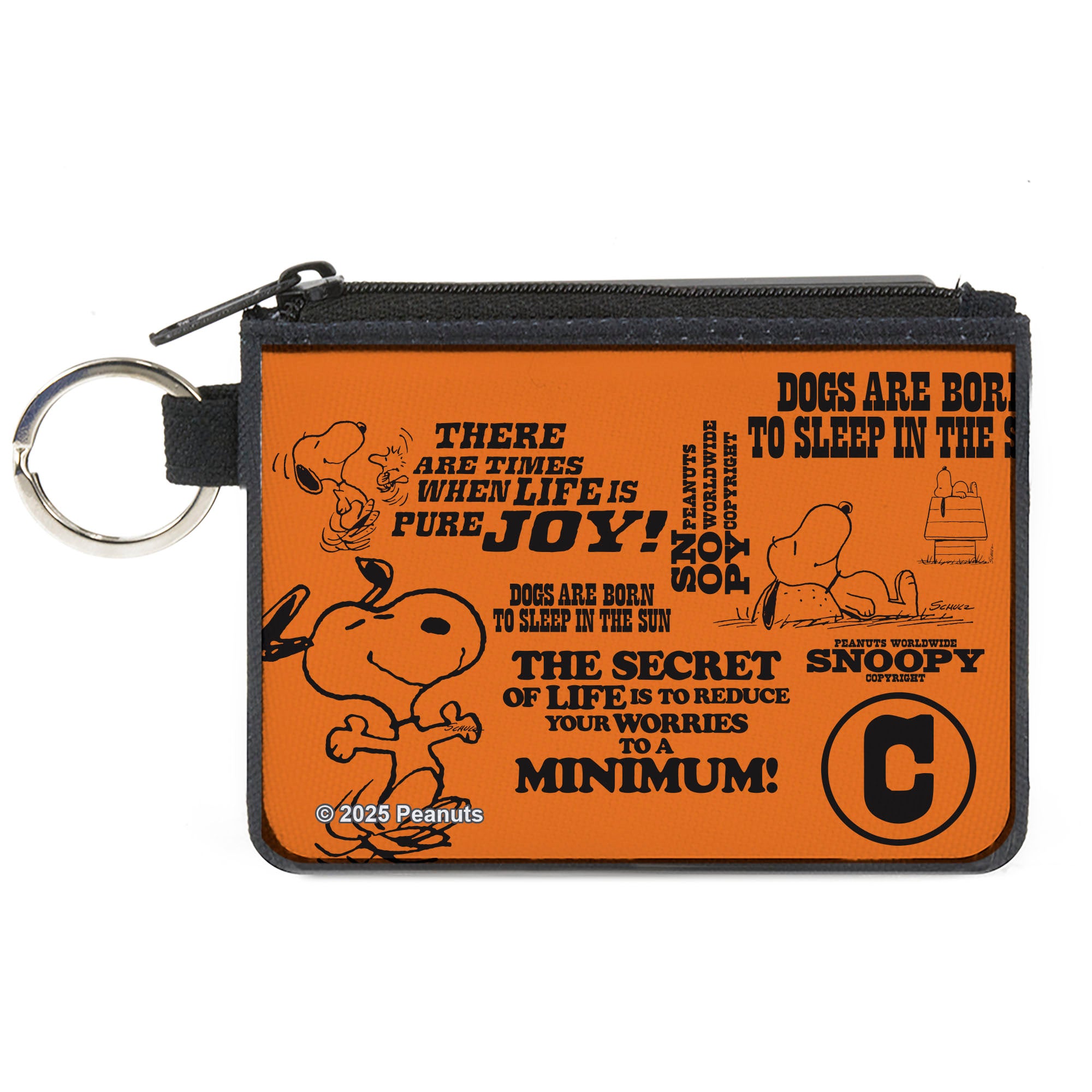 Canvas Zipper Wallet - MINI X-SMALL - Snoopy Poses and Quotes Collage Orange/Black Canvas Zipper Wallets Peanuts