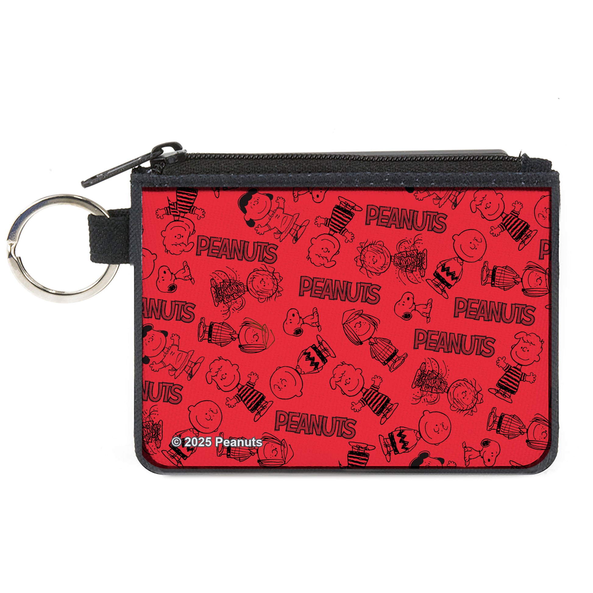 Canvas Zipper Wallet - MINI X-SMALL - PEANUTS Gang Six Character and Title Logo Collage Red/Black Canvas Zipper Wallets Peanuts