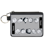Canvas Zipper Wallet - MINI X-SMALL - Peanuts Gang Ten Character Faces Gray/Black/White Canvas Zipper Wallets Peanuts