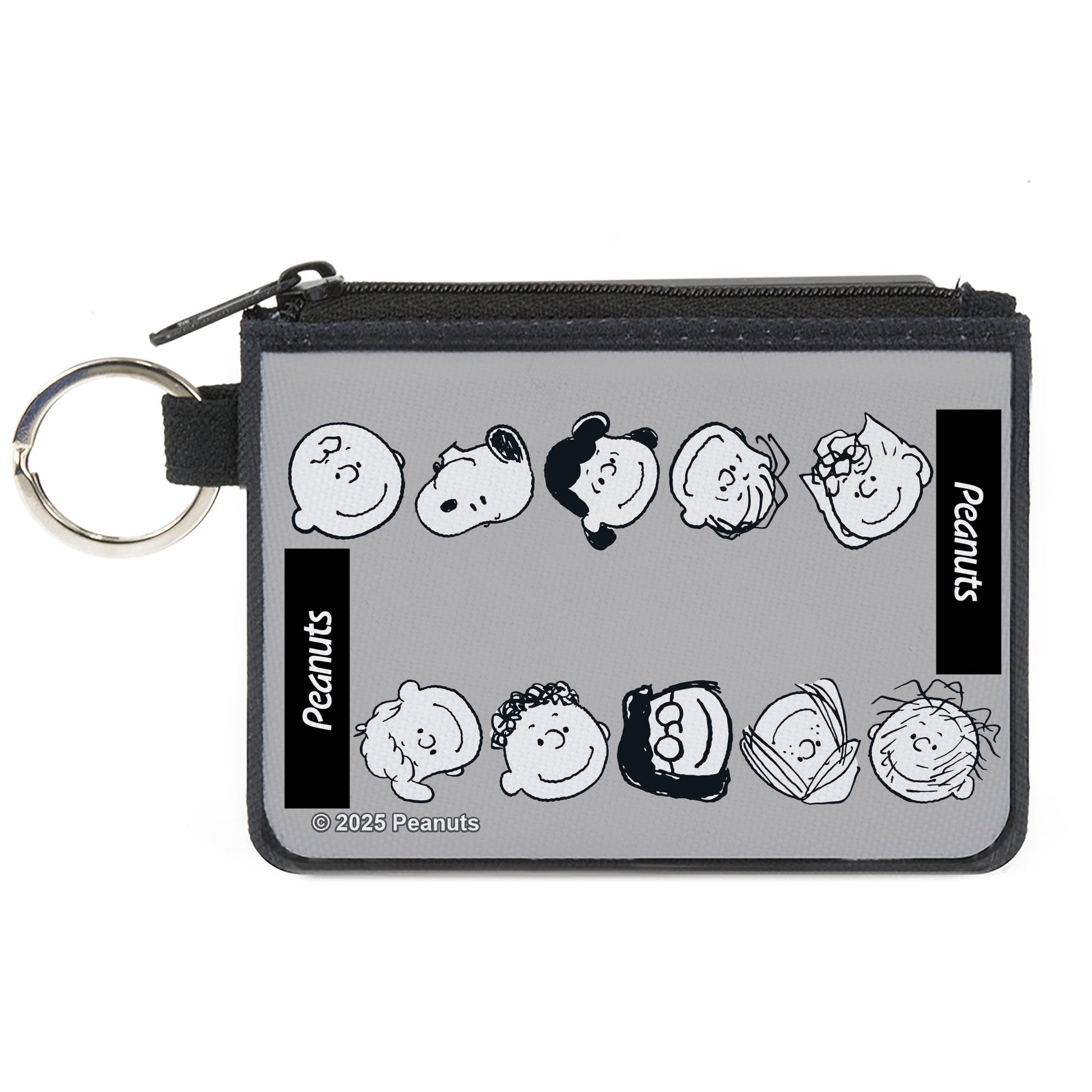 Canvas Zipper Wallet - MINI X-SMALL - Peanuts Gang Ten Character Faces Gray/Black/White Canvas Zipper Wallets Peanuts