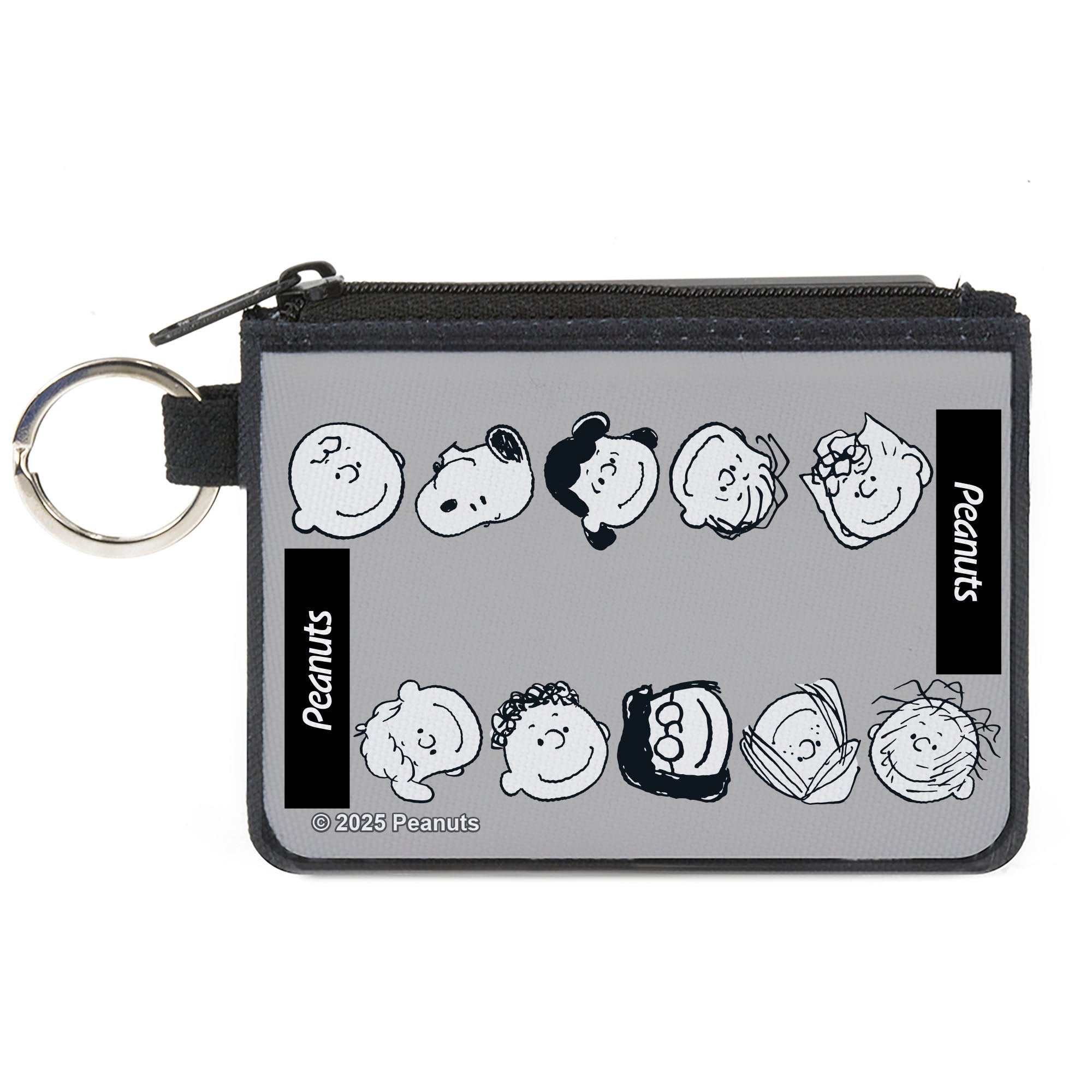 Canvas Zipper Wallet - MINI X-SMALL - Peanuts Gang Ten Character Faces Gray/Black/White Canvas Zipper Wallets Peanuts