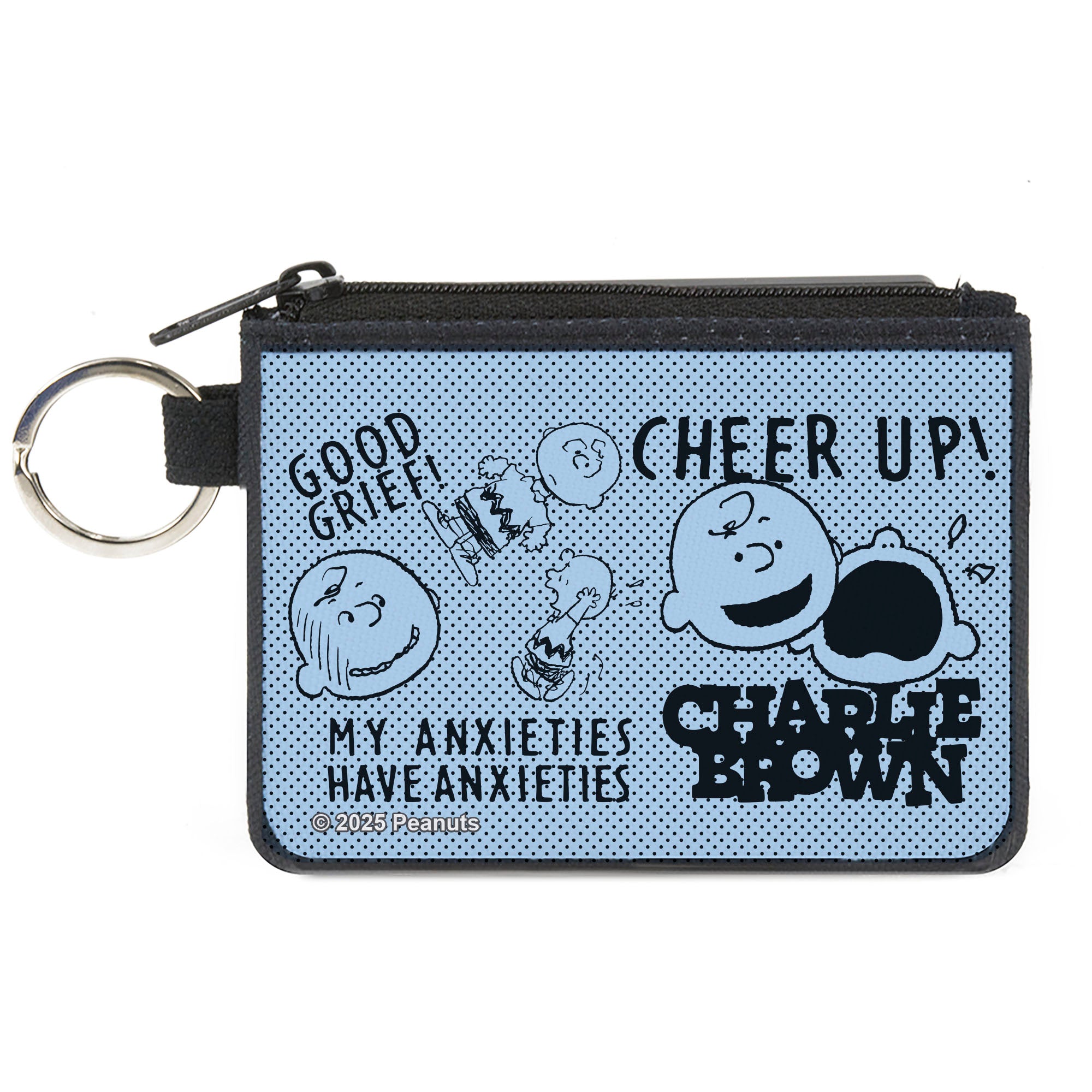 Canvas Zipper Wallet - MINI X-SMALL - CHARLIE BROWN Poses and Quotes Baby Blue/Black Canvas Zipper Wallets Peanuts