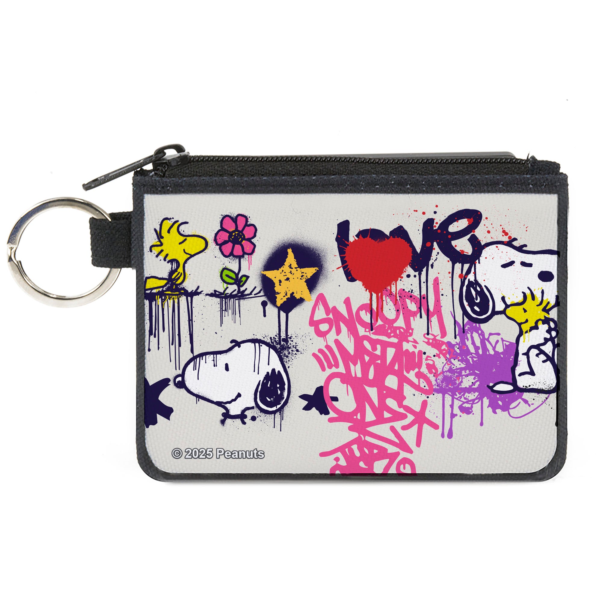 Canvas Zipper Wallet - MINI X-SMALL - Peanuts Snoopy and Woodstock Graffiti Collage White/Multi Color Canvas Zipper Wallets Peanuts