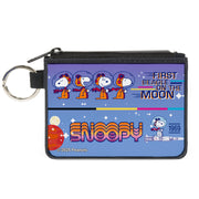 Canvas Zipper Wallet - MINI X-SMALL - Peanuts SNOOPY FIRST BEAGLE ON THE MOON Poses Blue/Multi Color Canvas Zipper Wallets Peanuts