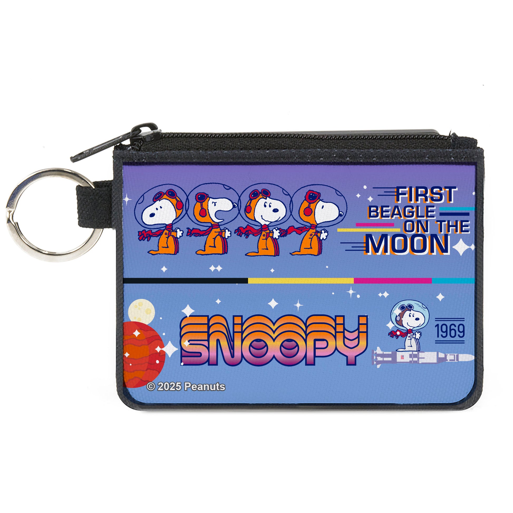Canvas Zipper Wallet - MINI X-SMALL - Peanuts SNOOPY FIRST BEAGLE ON THE MOON Poses Blue/Multi Color Canvas Zipper Wallets Peanuts