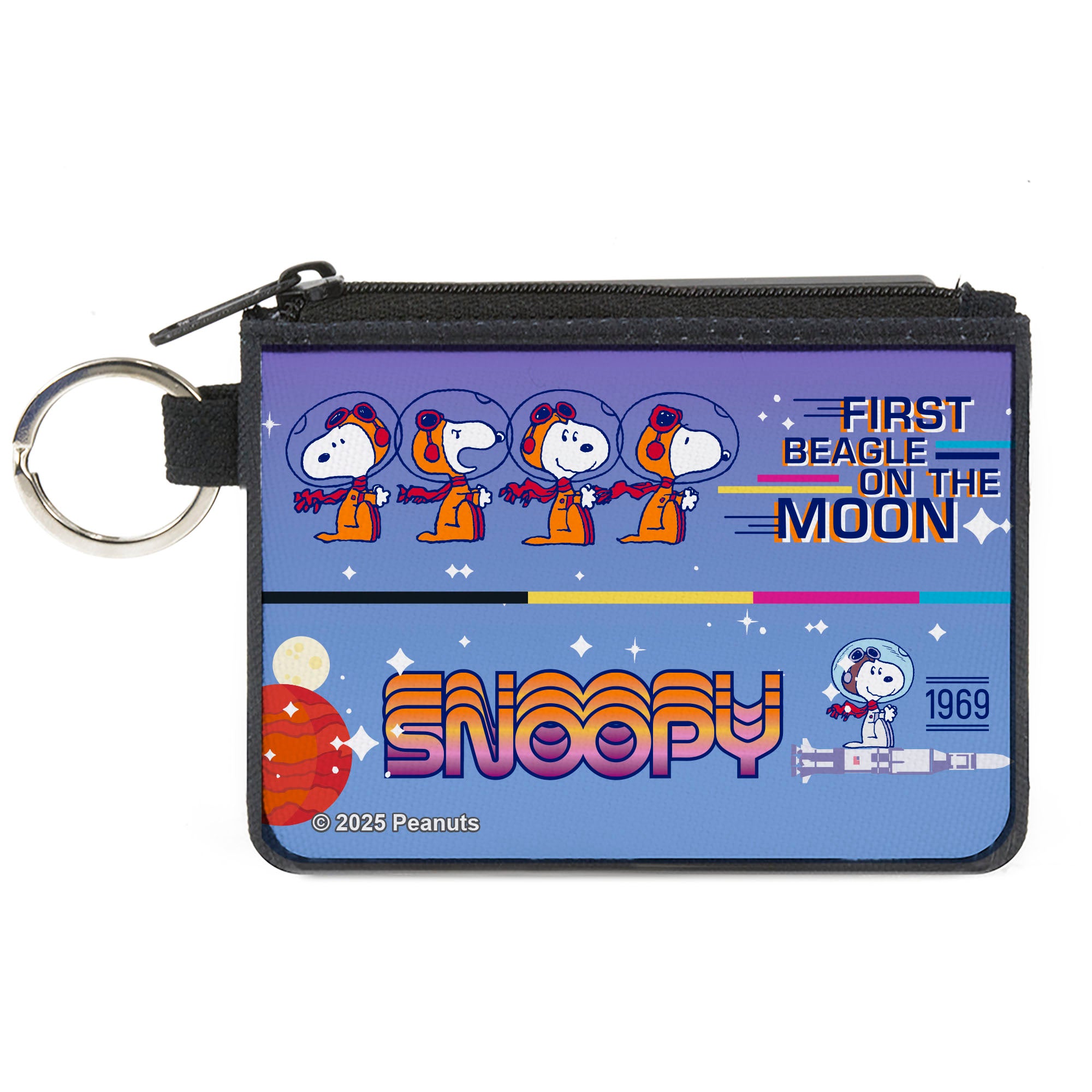 Canvas Zipper Wallet - MINI X-SMALL - Peanuts SNOOPY FIRST BEAGLE ON THE MOON Poses Blue/Multi Color Canvas Zipper Wallets Peanuts