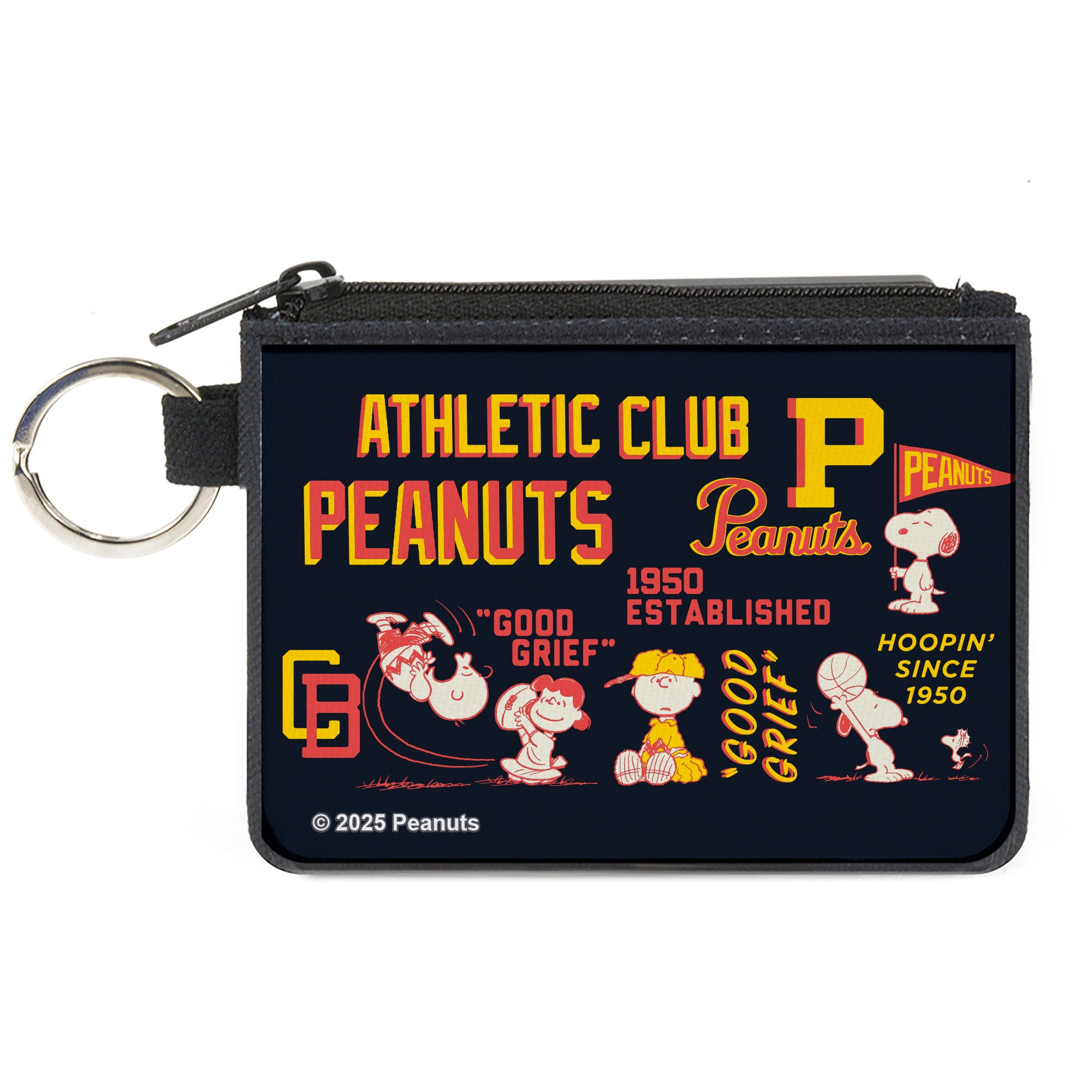 Canvas Zipper Wallet - MINI X-SMALL - PEANUTS ATHLETIC CLUB Varsity Poses and Quotes Collage Black/Red/Yellow Canvas Zipper Wallets Peanuts