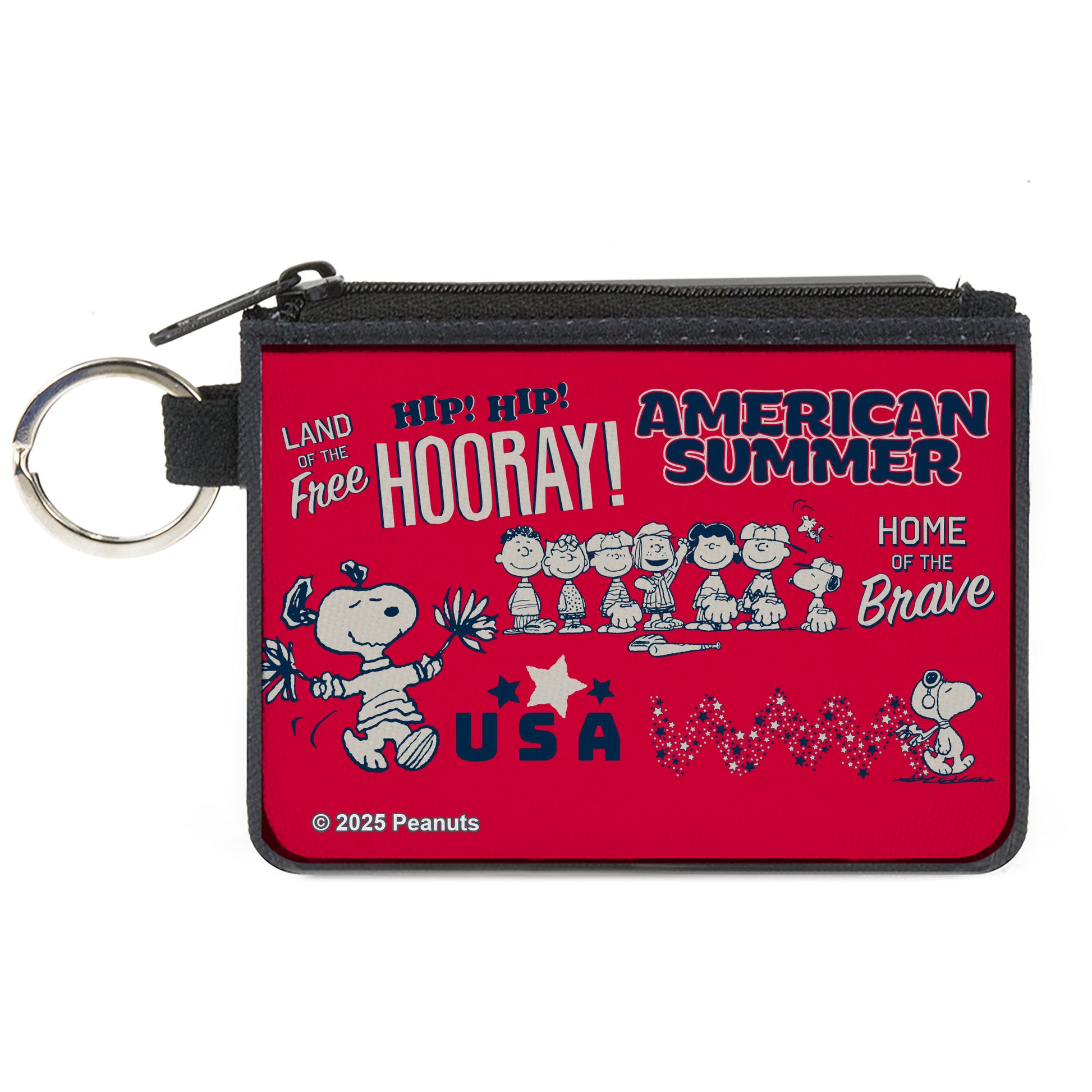 Canvas Zipper Wallet - MINI X-SMALL - Peanuts Gang AMERICAN SUMMER Poses Red/Blue/White Canvas Zipper Wallets Peanuts