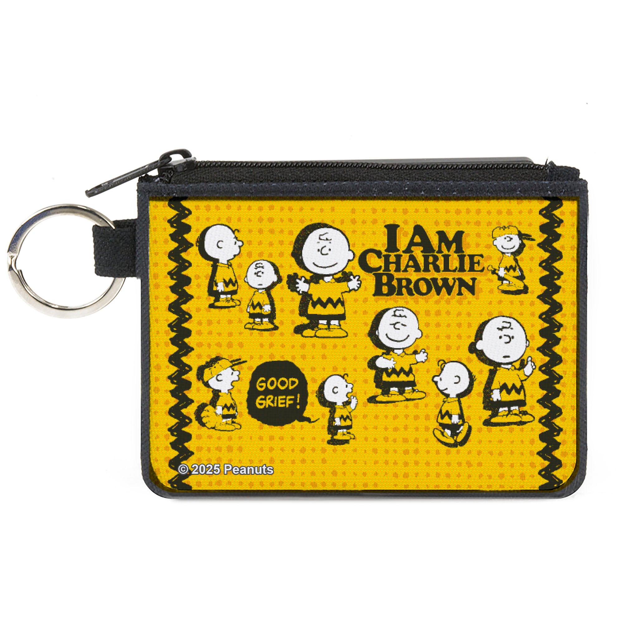 Canvas Zipper Wallet - MINI X-SMALL - Peanuts I AM CHARLIE BROWN Poses and Zig Zag Stripe Yellows/Black Canvas Zipper Wallets Peanuts