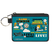 Canvas Zipper Wallet - MINI X-SMALL - Peanuts Gang DANCE MUSIC Poses and Quotes Blue/Multi Color Canvas Zipper Wallets Peanuts