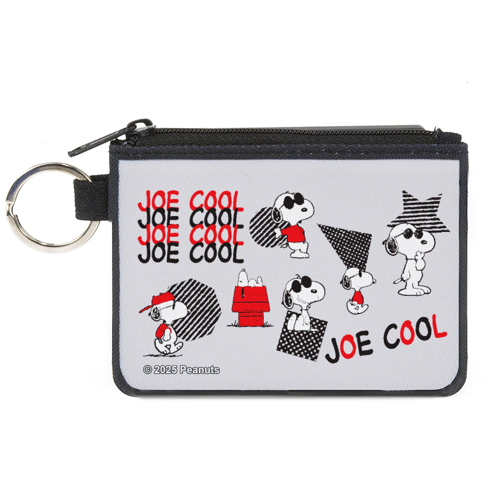 Canvas Zipper Wallet - MINI X-SMALL - Peanuts JOE COOL Snoopy Poses and Text Gray/Black/Red/White Canvas Zipper Wallets Peanuts