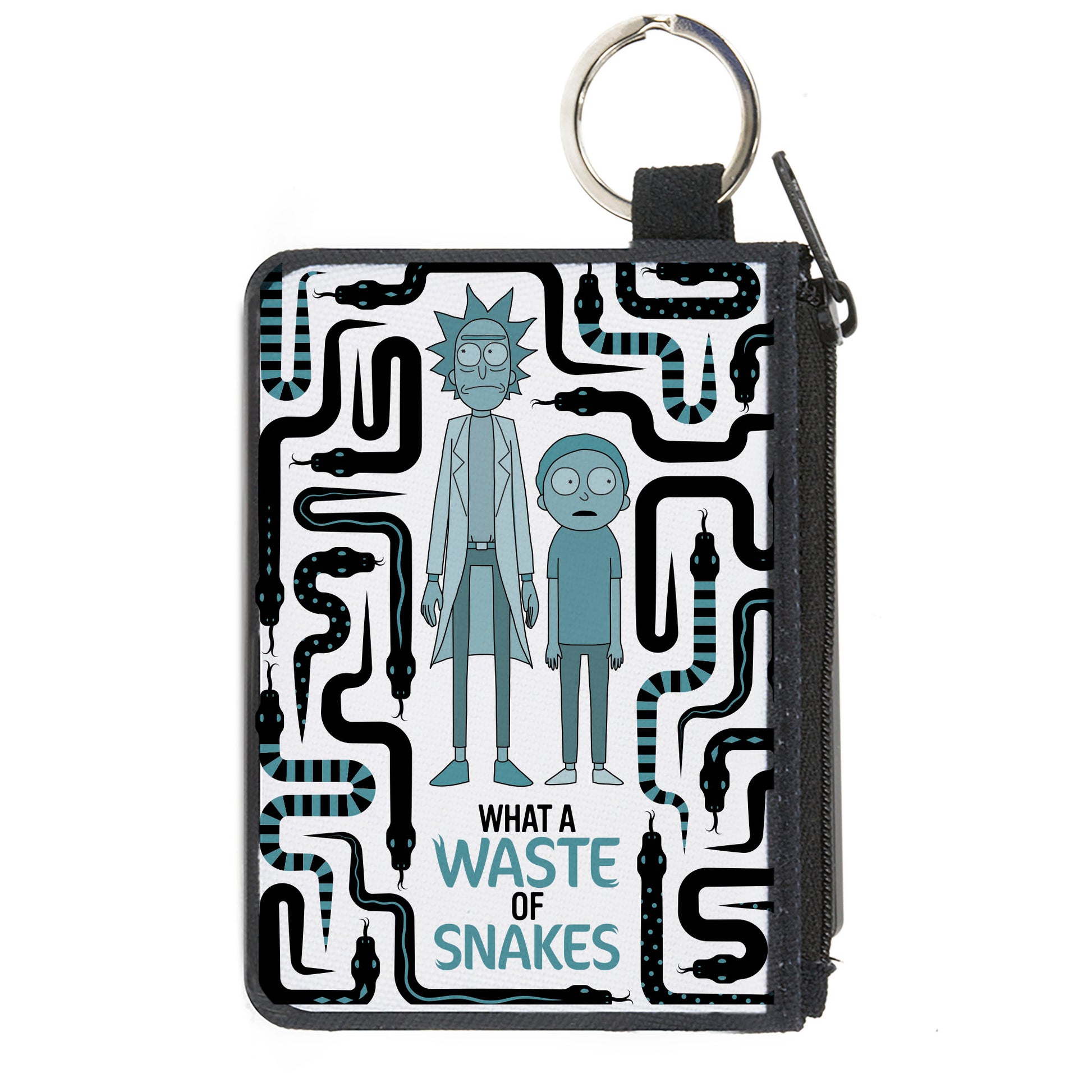 Canvas Zipper Wallet - MINI X-SMALL - Rick and Morty WHAT A WASTE OF SNAKES Pose White/Black/Blue Canvas Zipper Wallets Rick and Morty