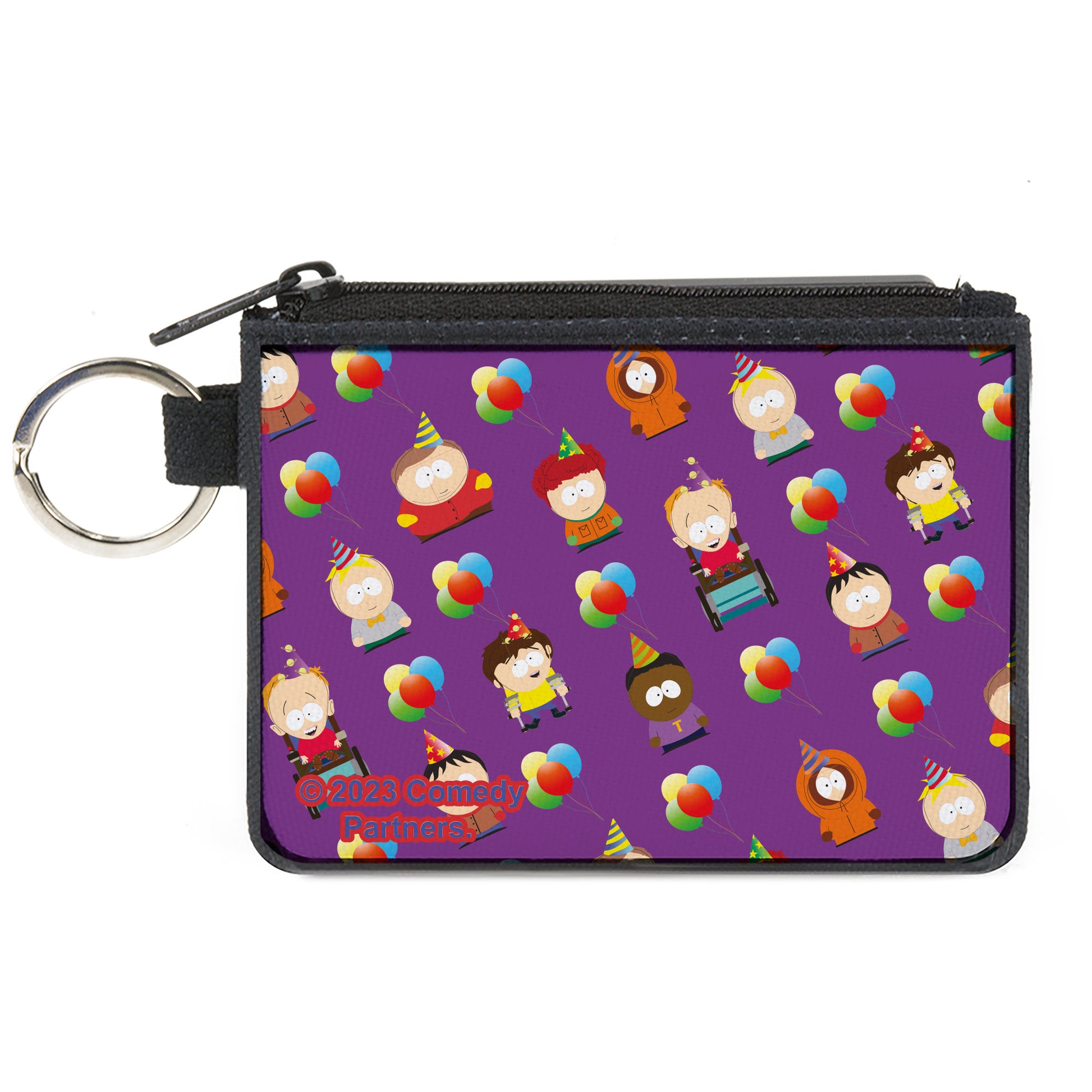 Canvas Zipper Wallet - MINI X-SMALL - South Park Birthday Party Character Poses and Balloons Purple Canvas Zipper Wallets South Park