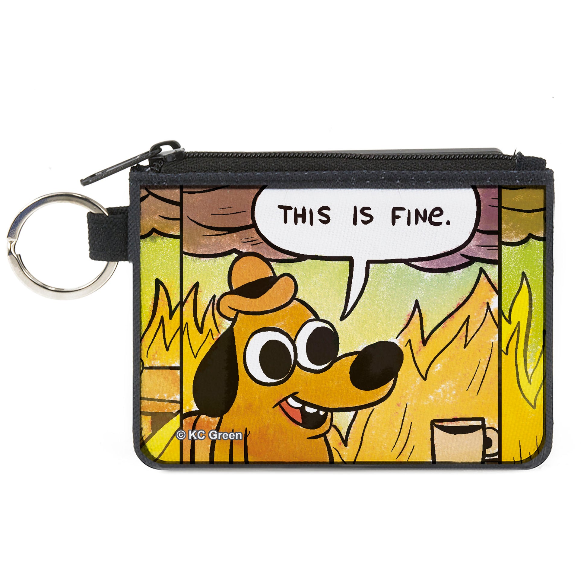Canvas Zipper Wallet - MINI X-SMALL - THIS IS FINE Question Hound Cafe Fire Comic Strip Canvas Zipper Wallets This is Fine